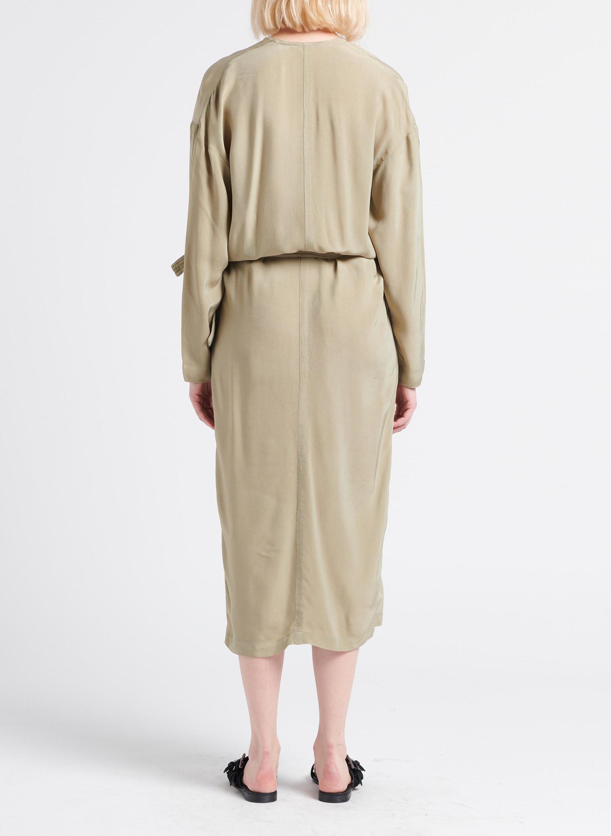 Belted V-neck midi dress HUMANOID Green