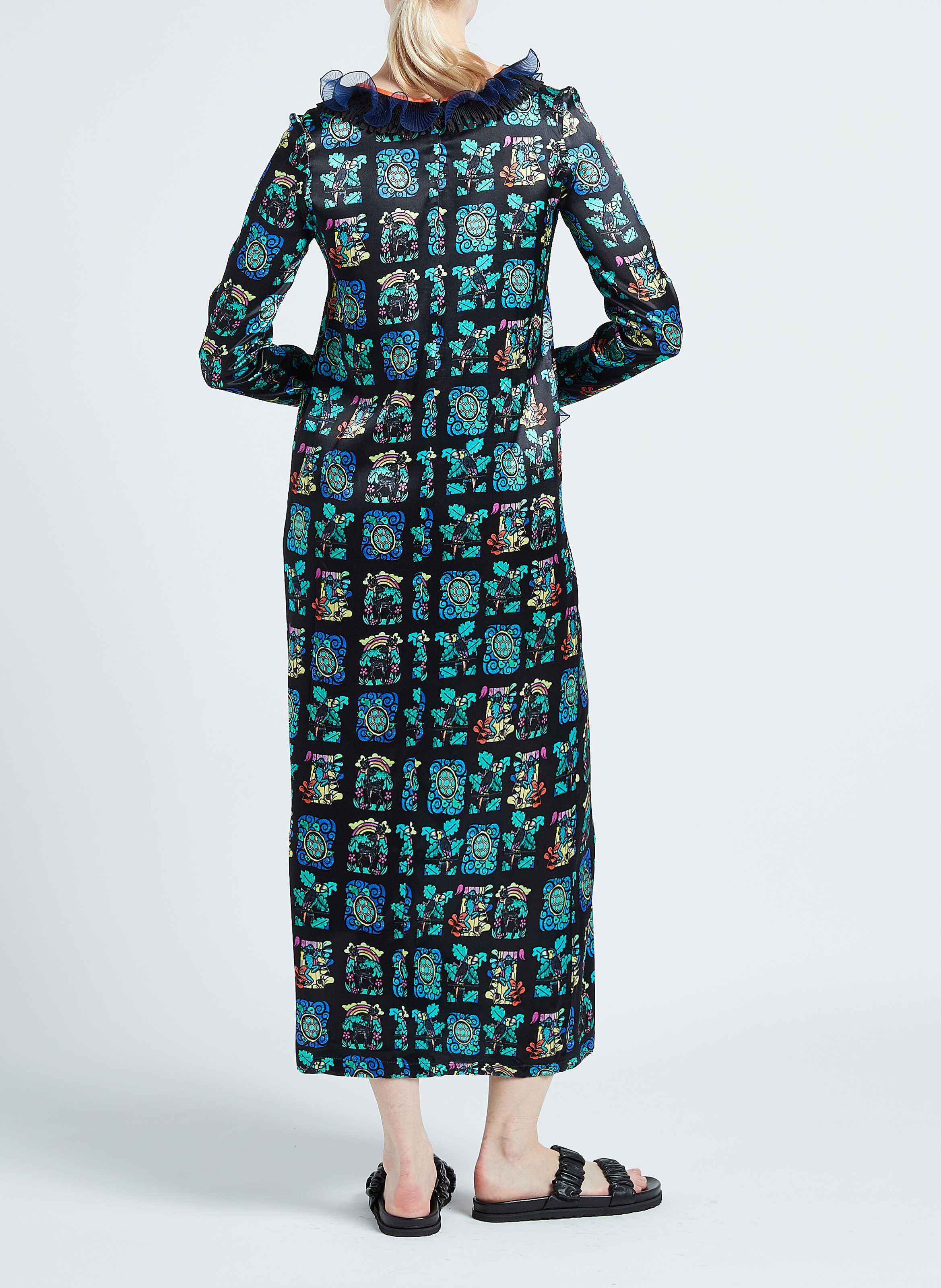 Flache geraffte Ledersandalen ANONYMOUS COPENHAGEN Schwarz