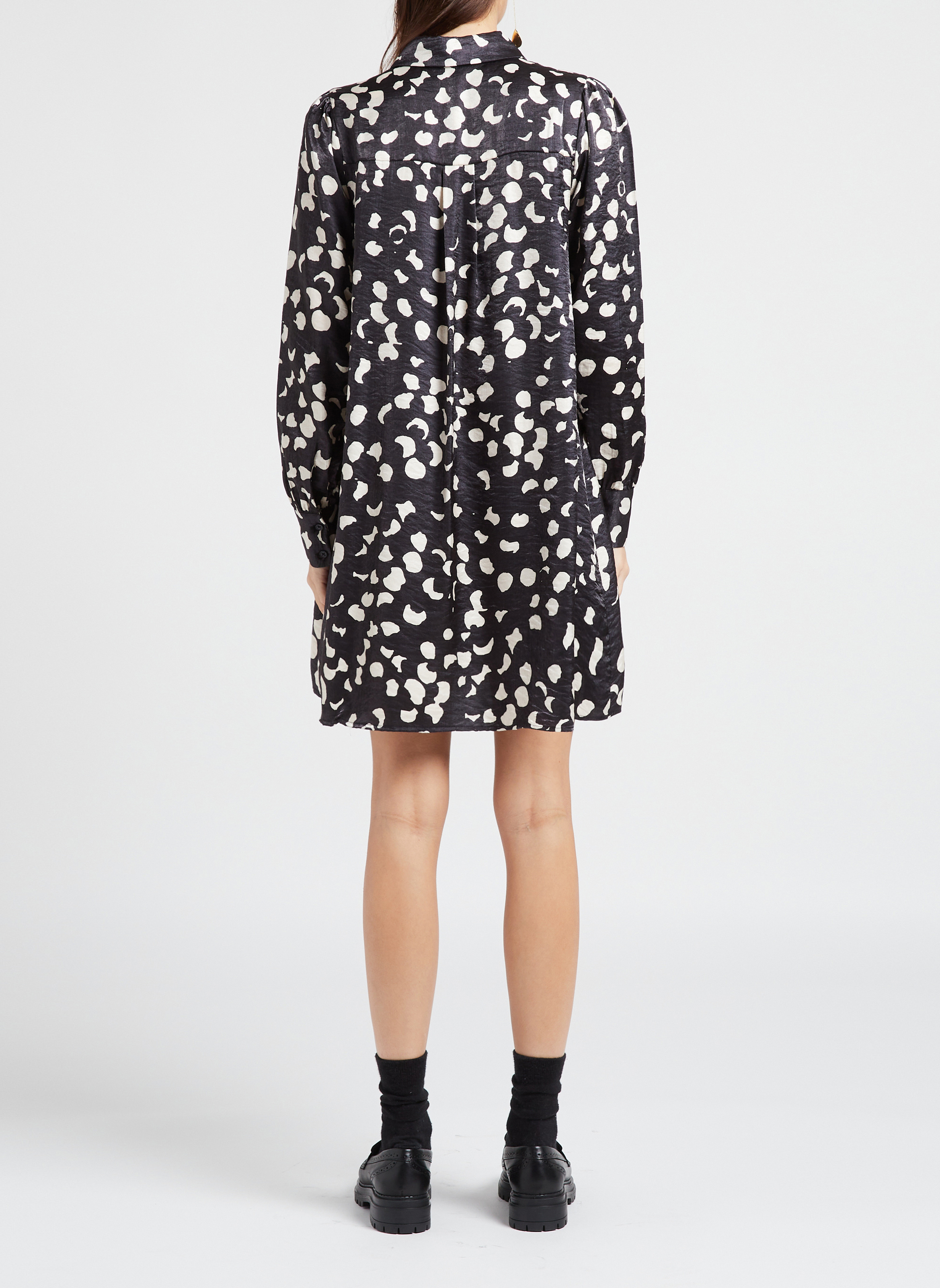 Robe courte col classique imprimée  OBJECT Noir