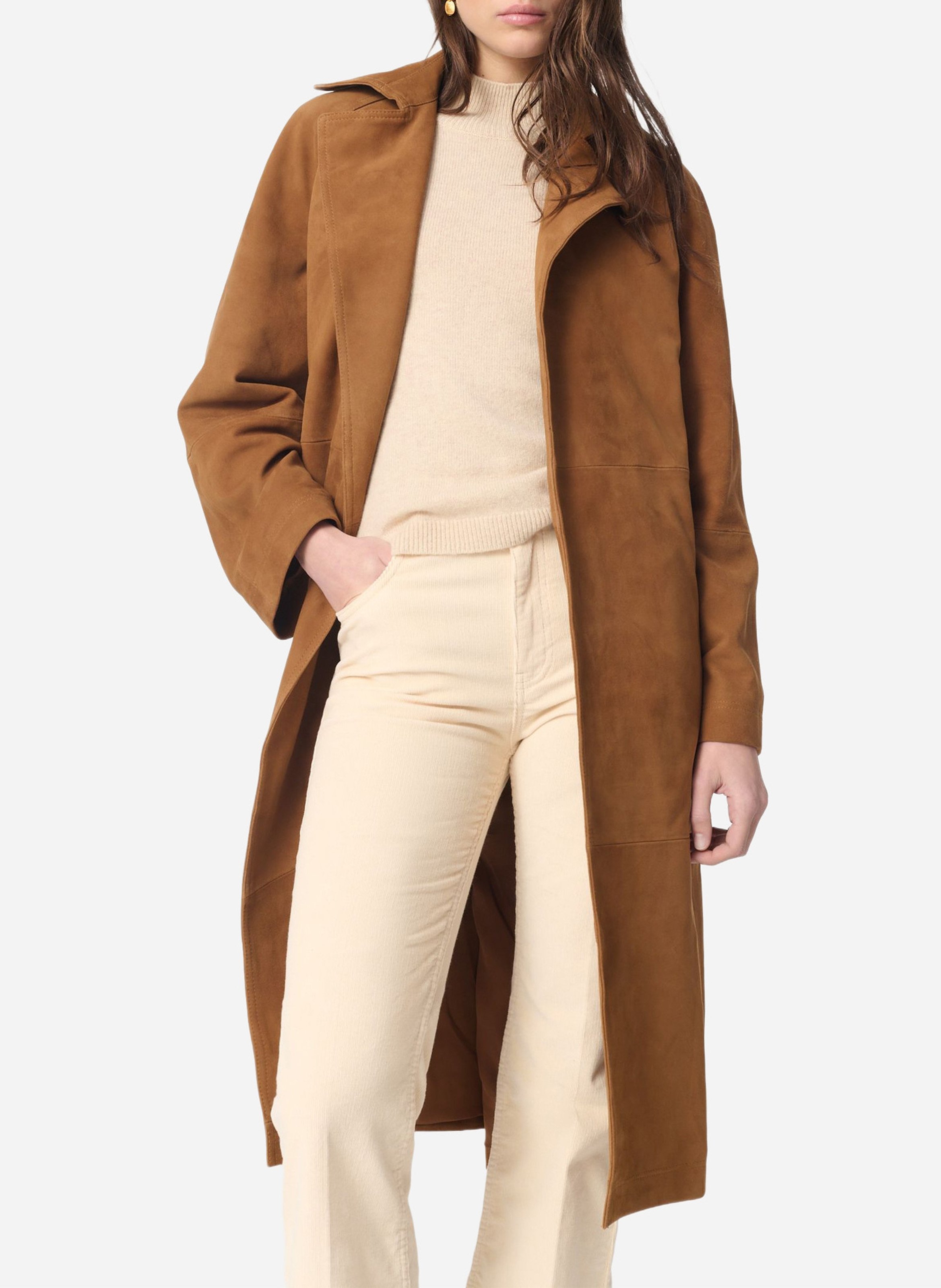 Trench col tailleur en cuir velours VANESSA BRUNO Marron