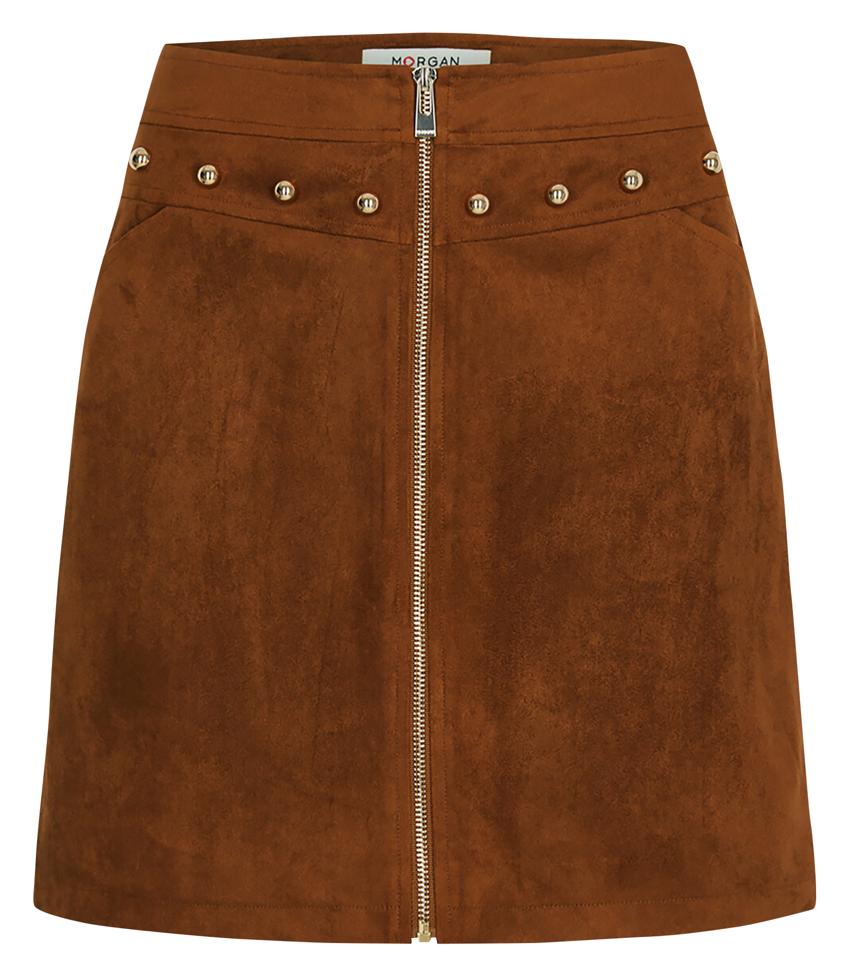 <p>A-line skirt with zip in faux suede</p> MORGAN Brown