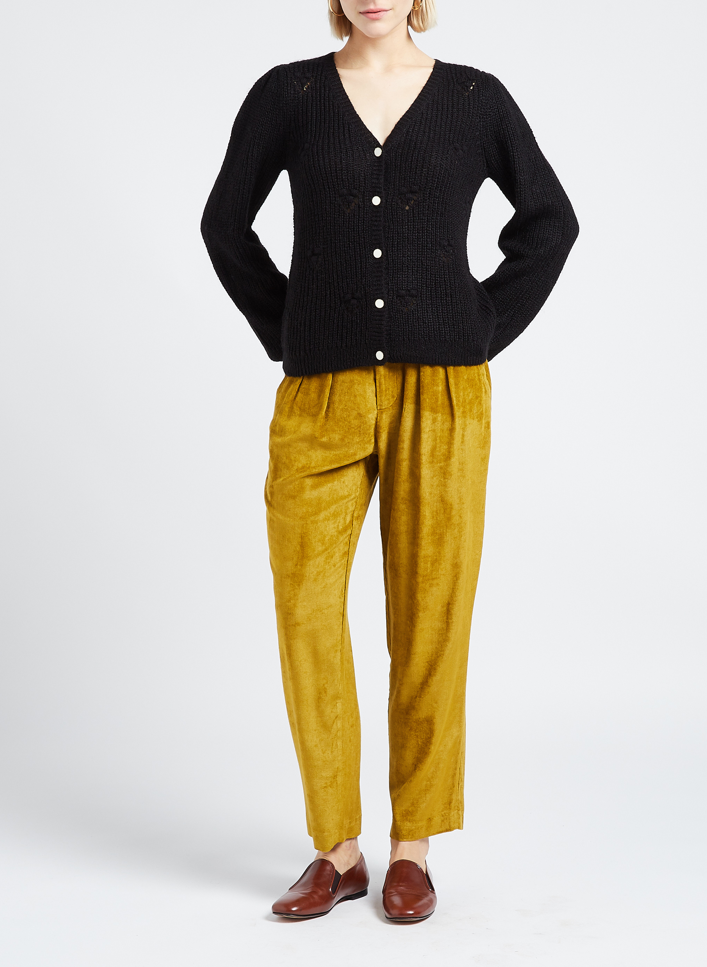 Pantalon fluide en velours côtelé  THE NEW SOCIETY Vert