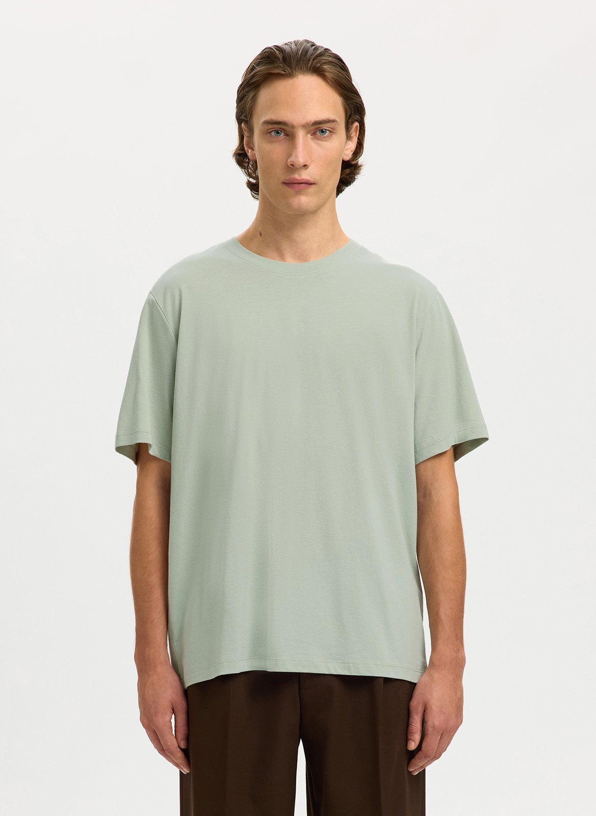 Gerade geschnittenes Rundhals-T-Shirt aus Baumwolle SELECTED