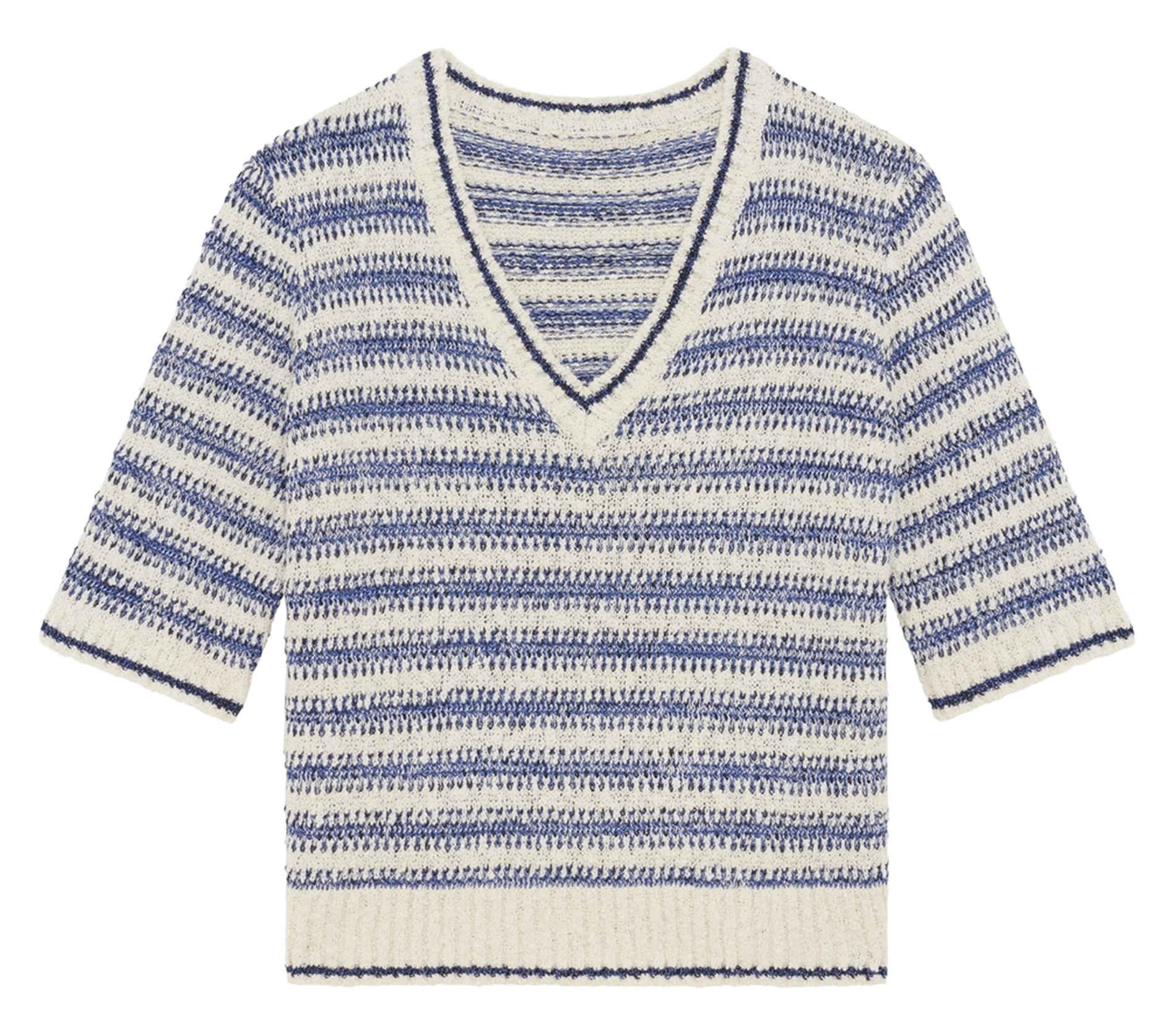 Pull droit col V en coton mélangé PABLO Bleu