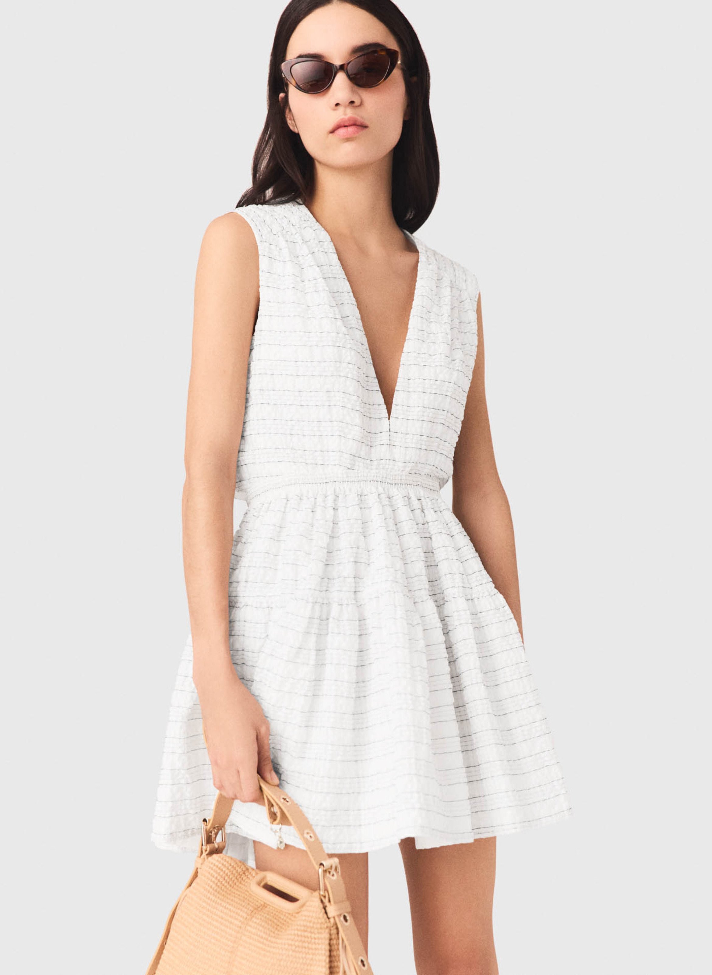 Robe courte cintrée col V MAJE Blanc