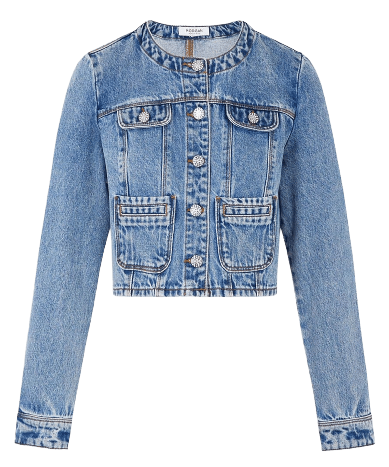 Fitted round neck cotton jacket MORGAN Blue