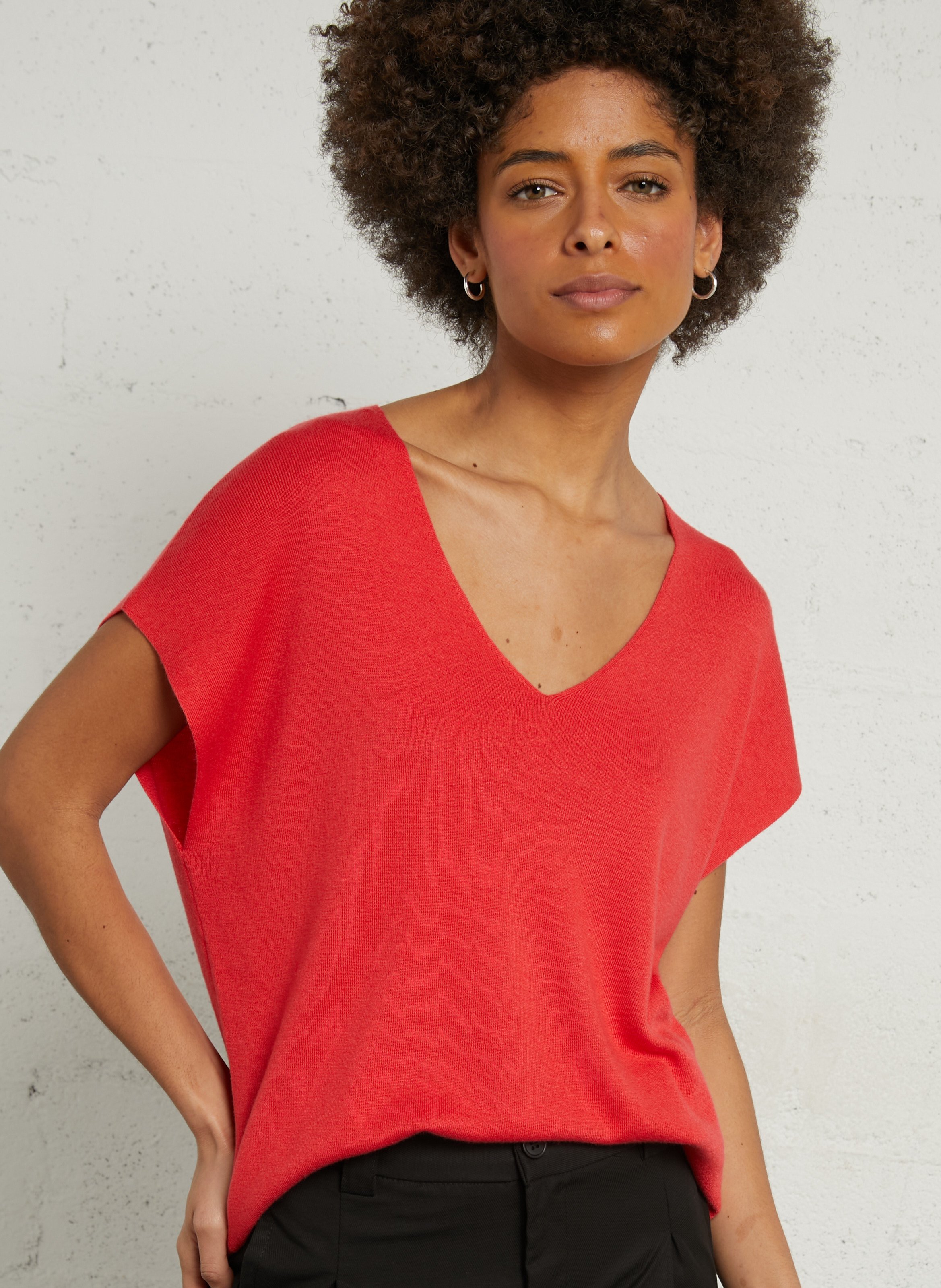 Rechte trui met V-hals SUD EXPRESS Rood