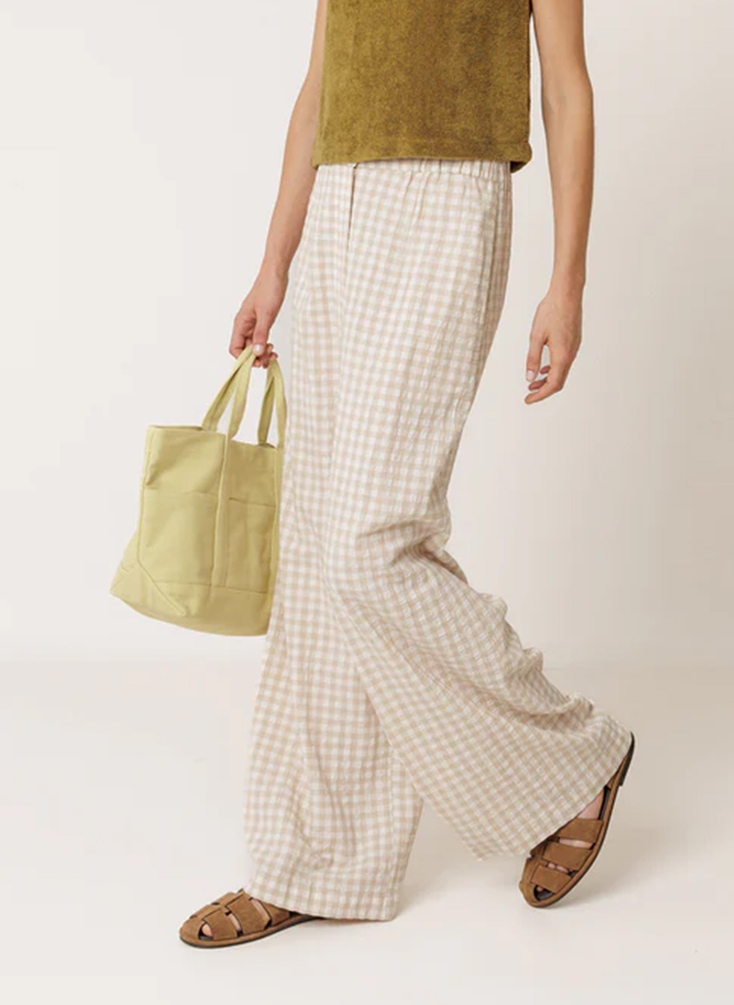 Weite Baumwollhose mit Karomuster INDI & COLD Beige