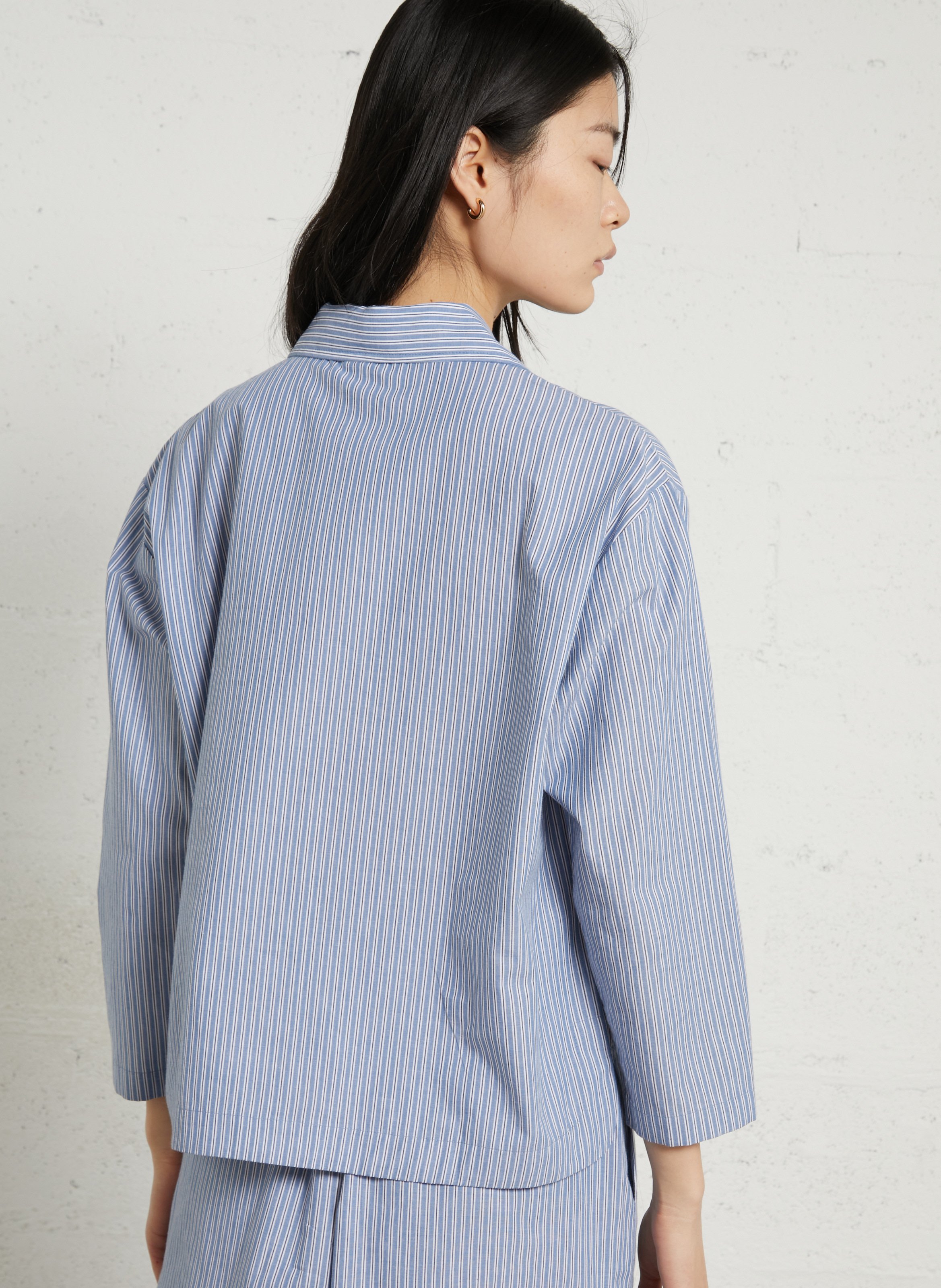 Chemise droite col classique en coton bio rayé STELLA NOVA Bleu