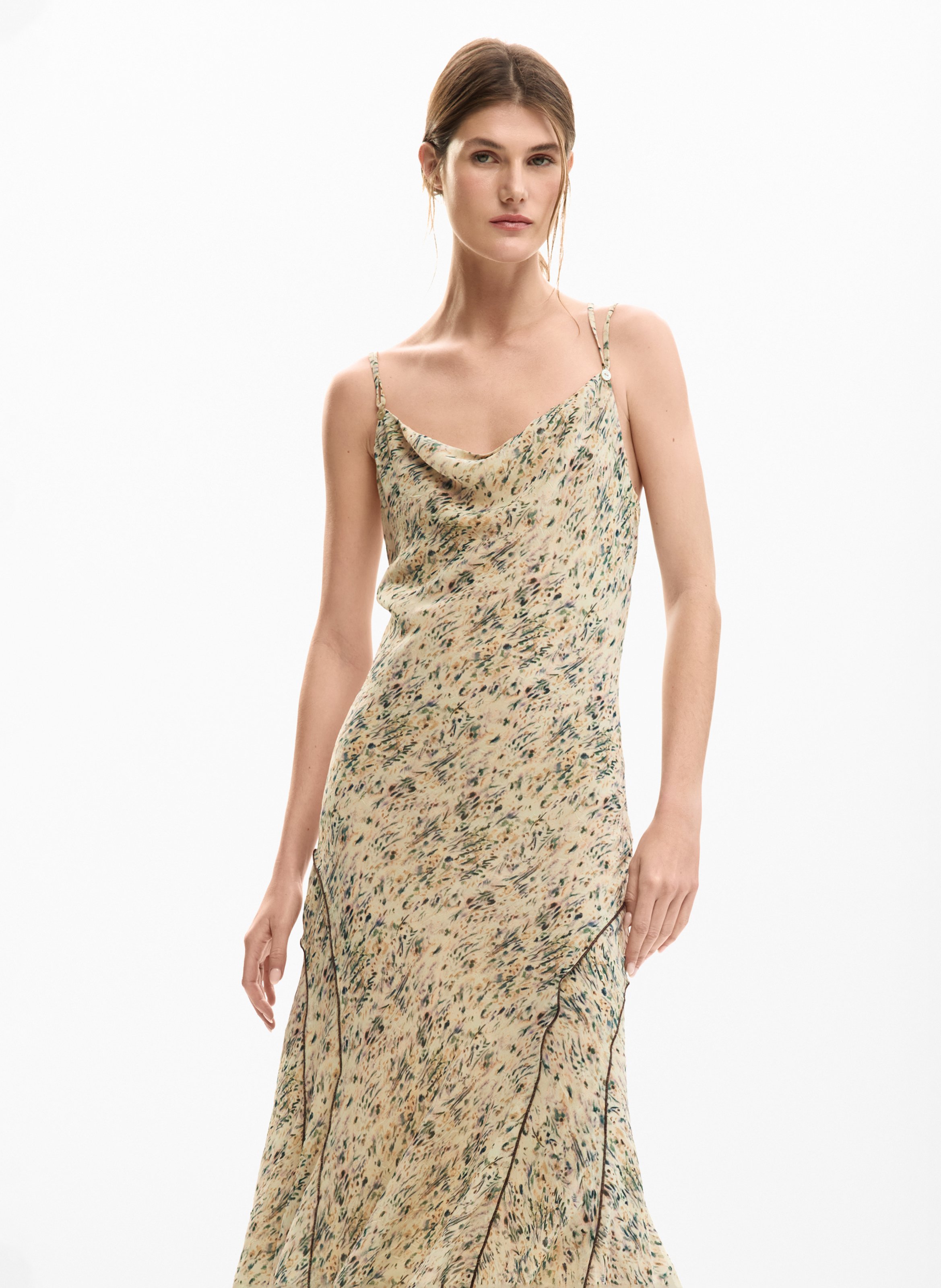 Robe midi imprimée col rond DESIGUAL Blanc