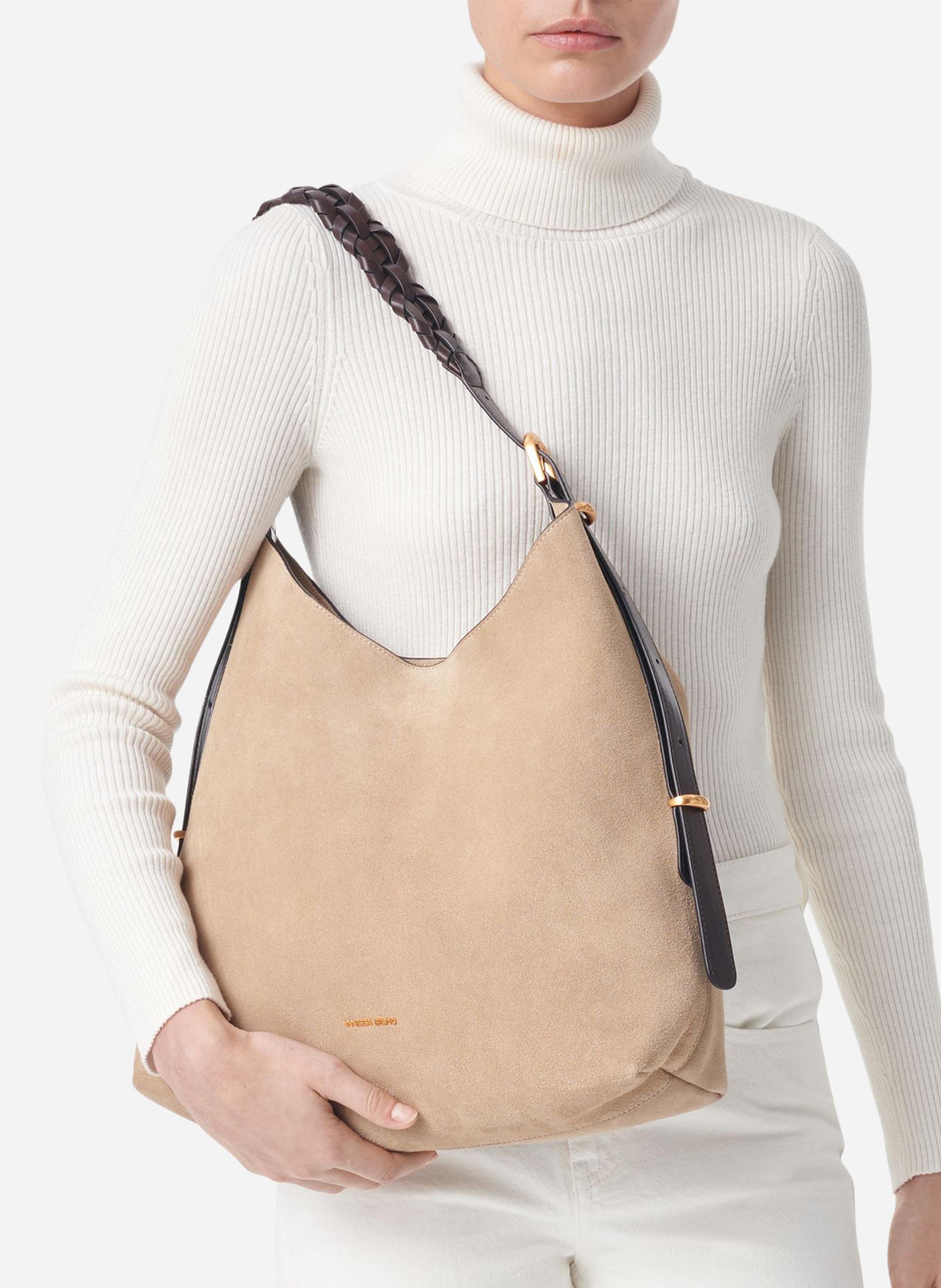 Buideltas van getextureerd leer met veters VANESSA BRUNO Beige