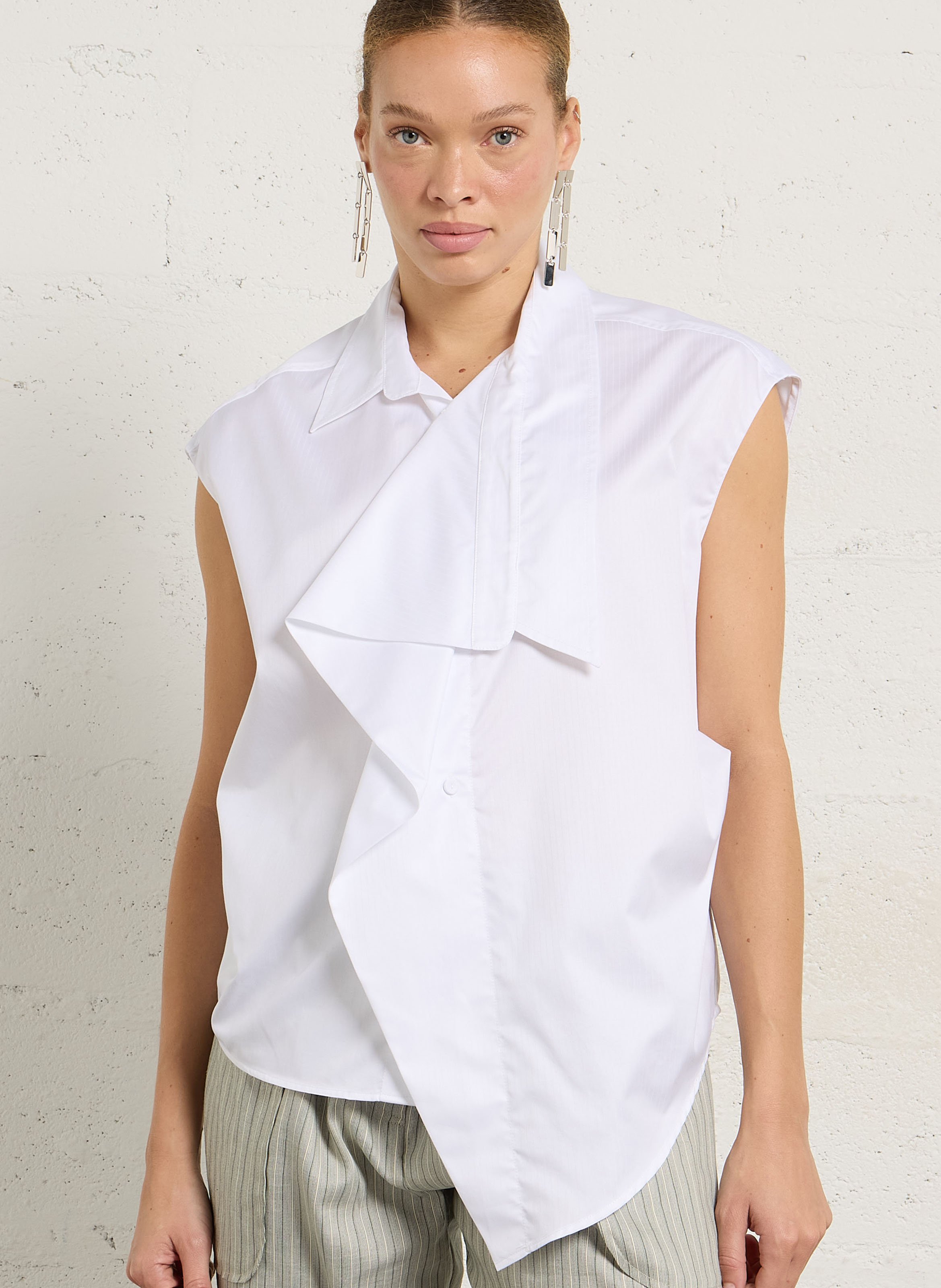 Katoenen blouse met asymmetrische kraag MARGAUX LONNBERG Wit