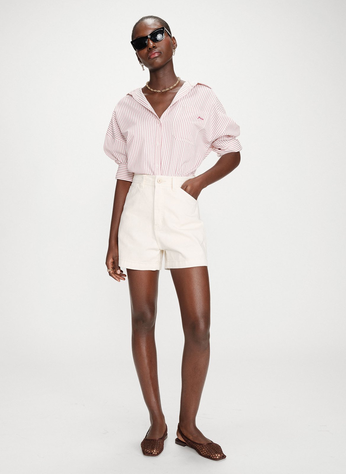 Kurze High-Waist-Jeans in einfarbigem Denim GRACE ET MILA Weiss