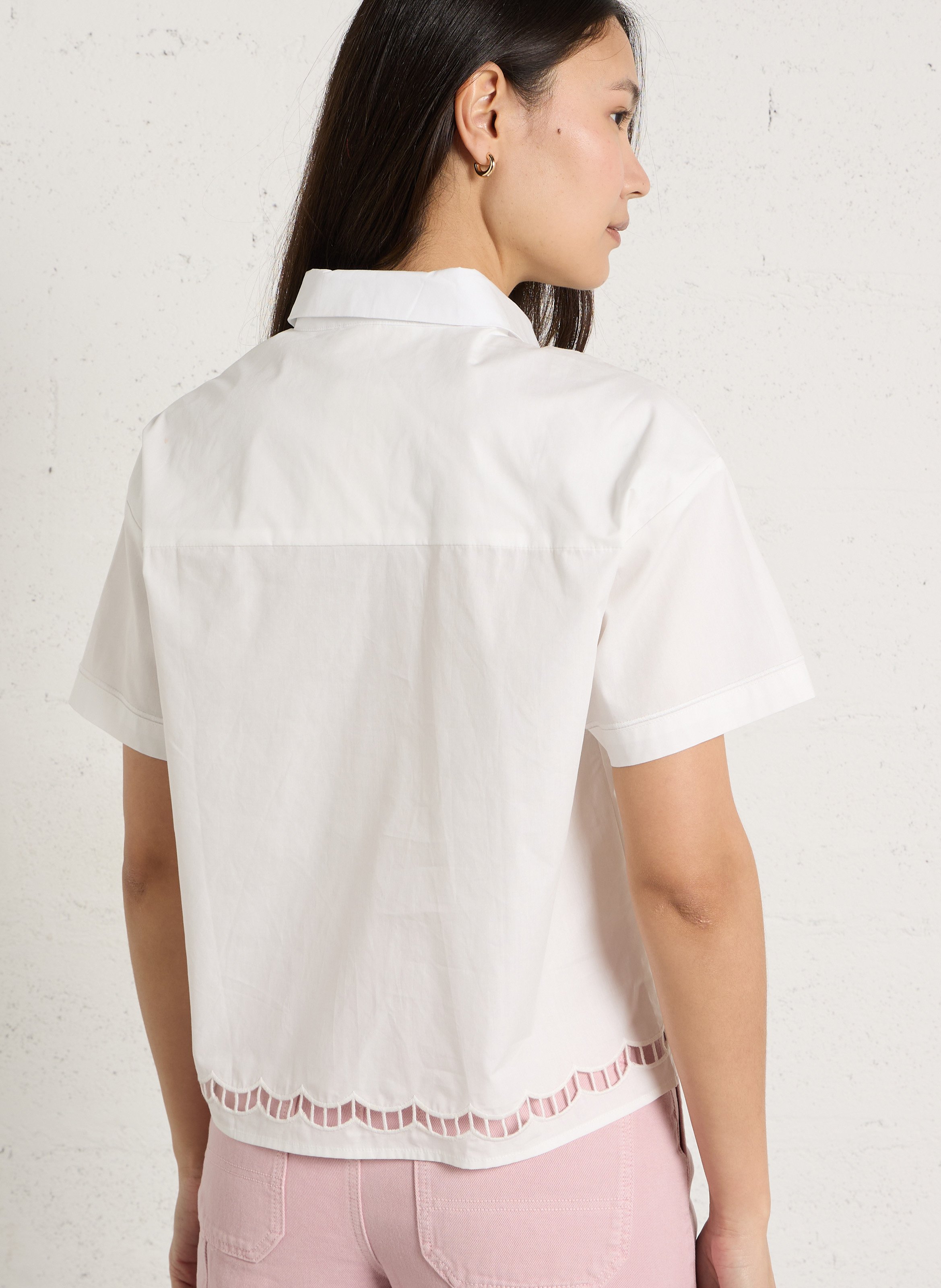 Chemise oversize col classique en coton brodé LA PETITE ETOILE Blanc