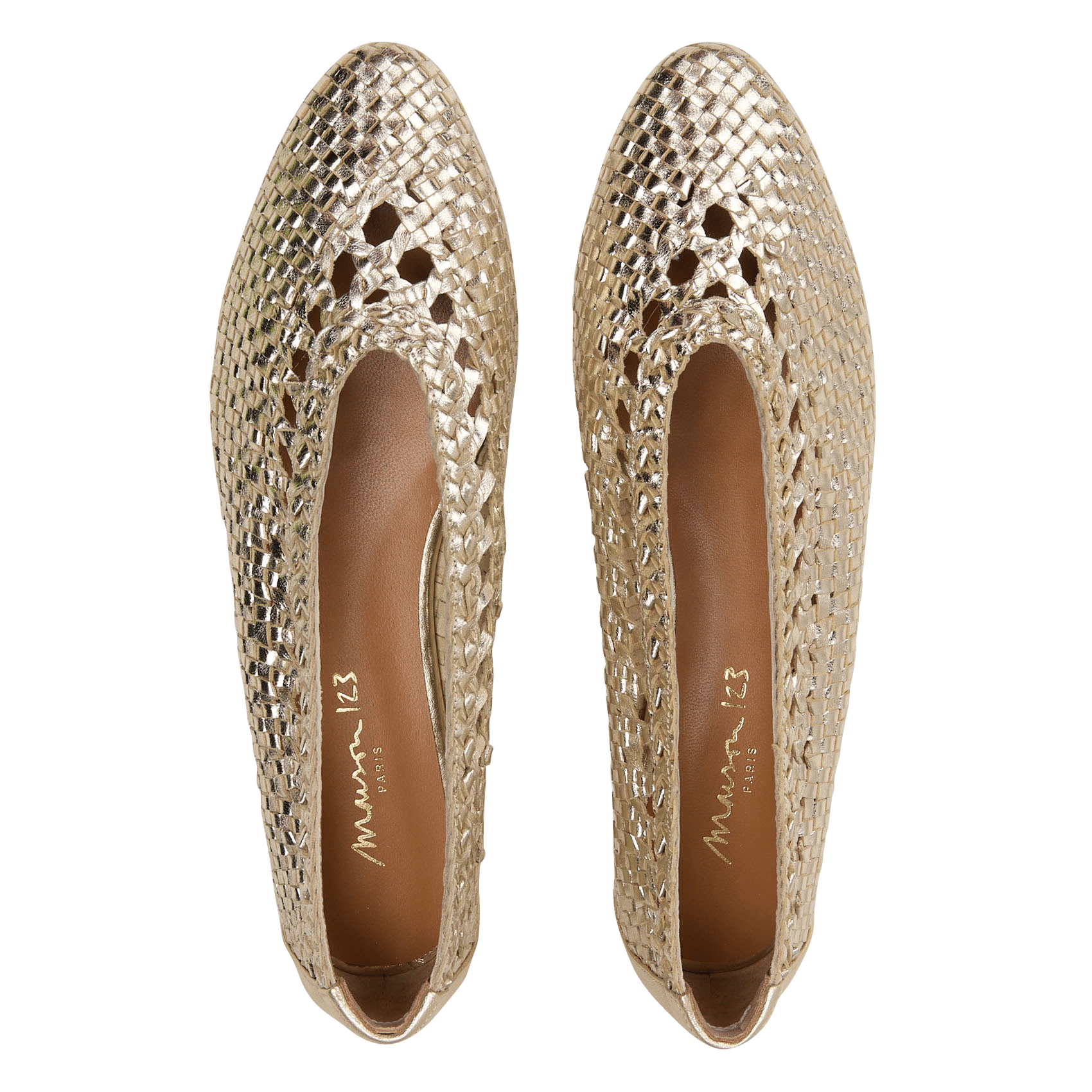 Ballerines en cuir tressées Doré