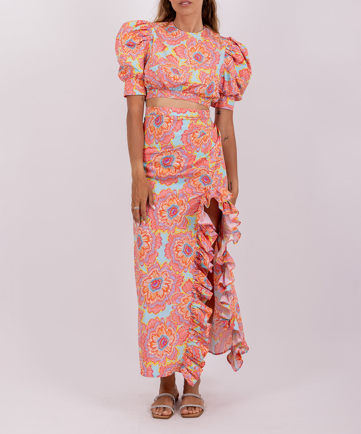 Langer Rock mit Schlitz und Muster SUNDRESS Blau