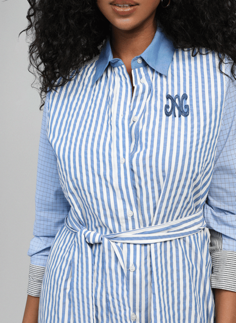 Gestreepte midi-shirtjurk met riem AN'GE Blauw