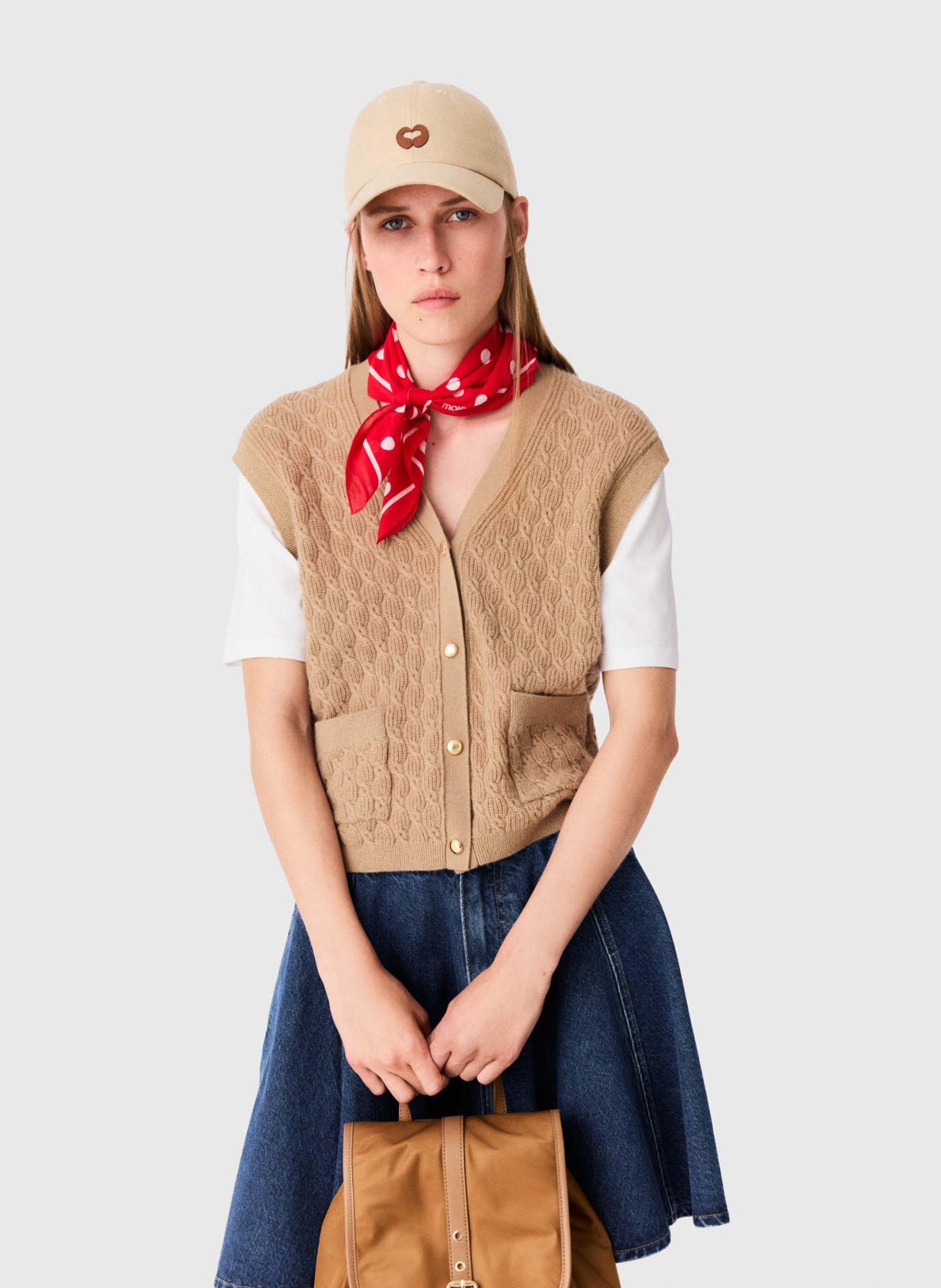 Gilet droit droit en laine et cachemire mélangé MAJE Beige