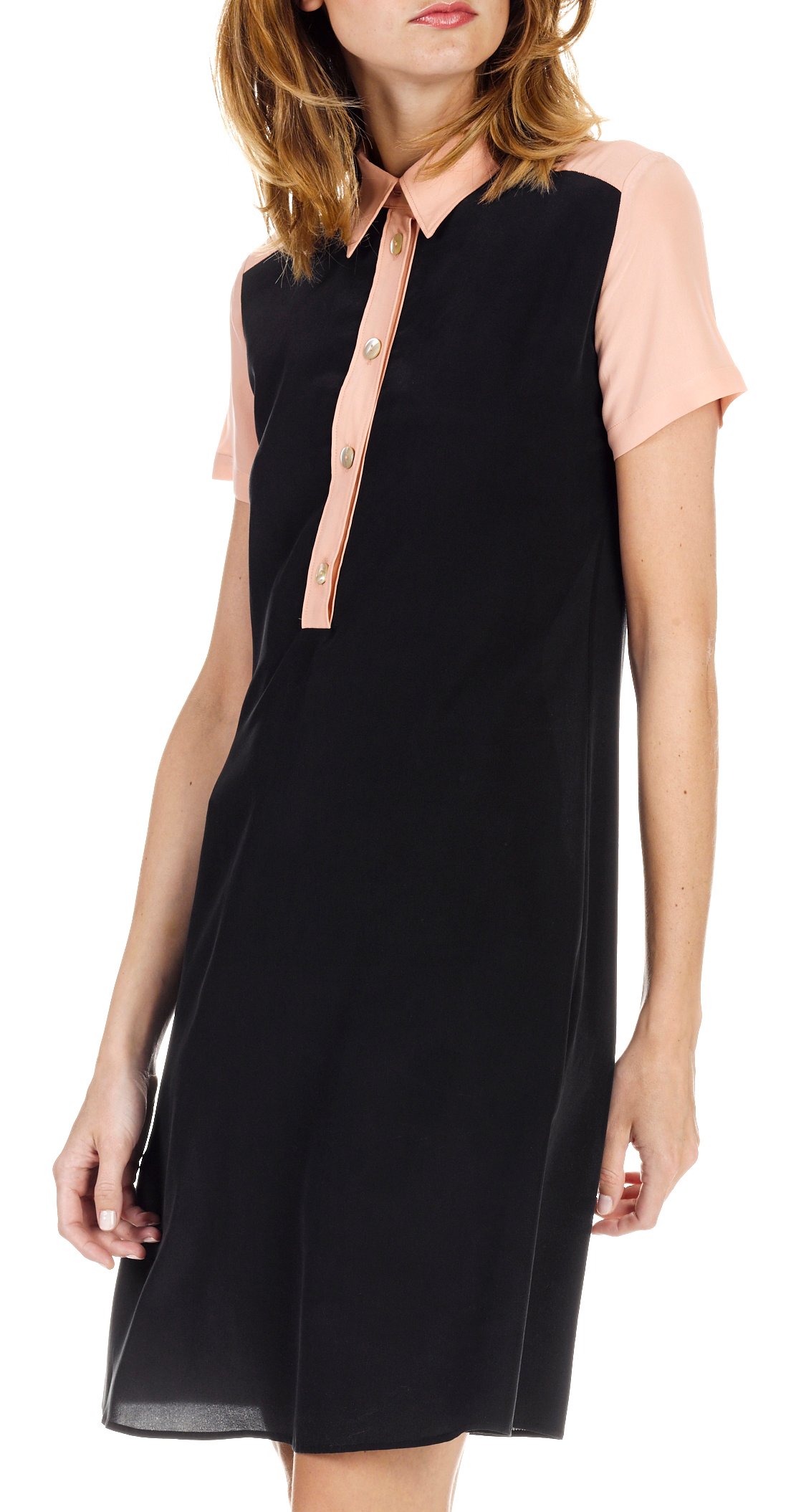 Two-tone silk shirt dress  ATTIC AND BARN Black