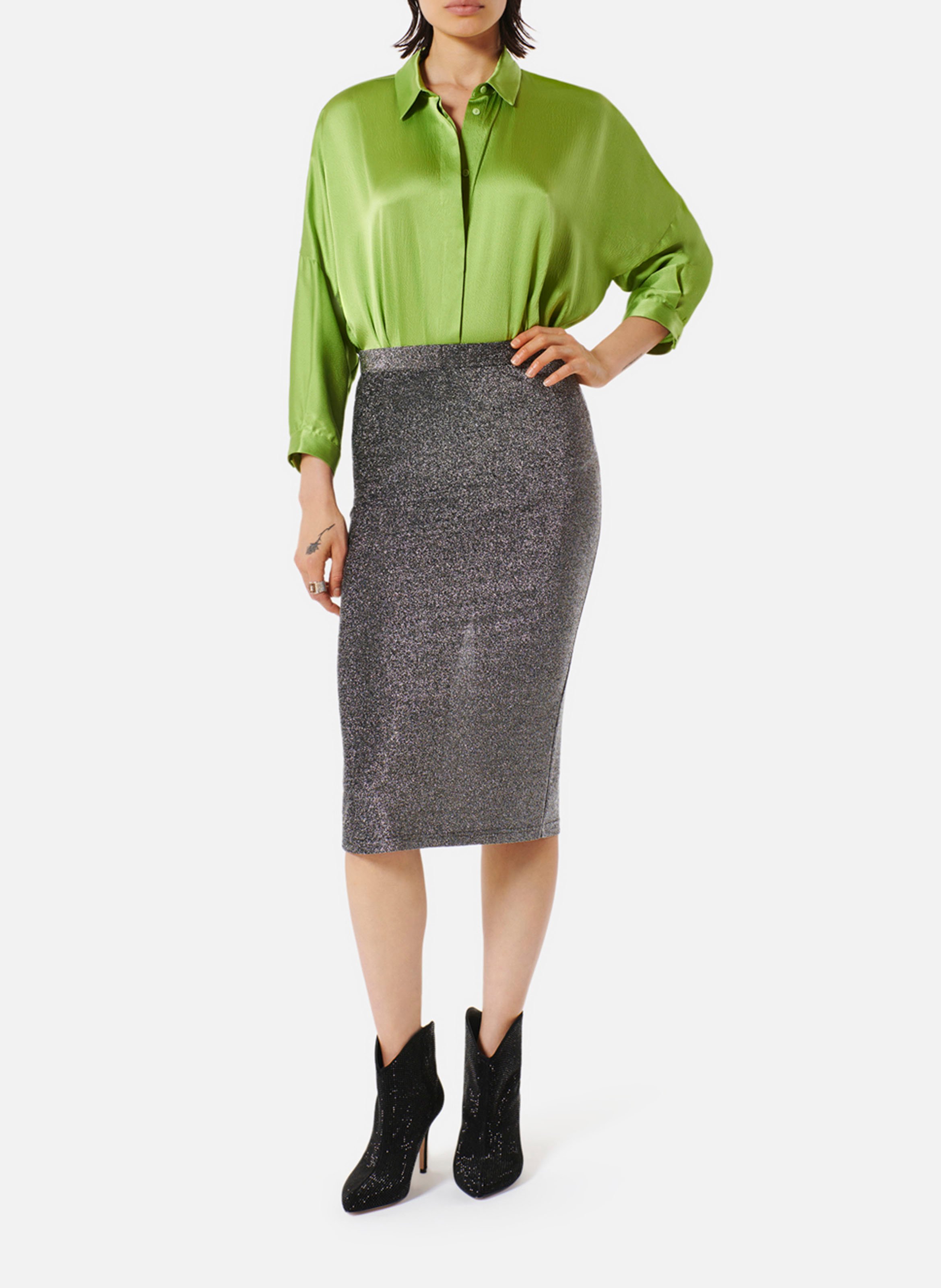 Halflange, nauwsluitende rok met split middenachter KARMA KOMA Zilver