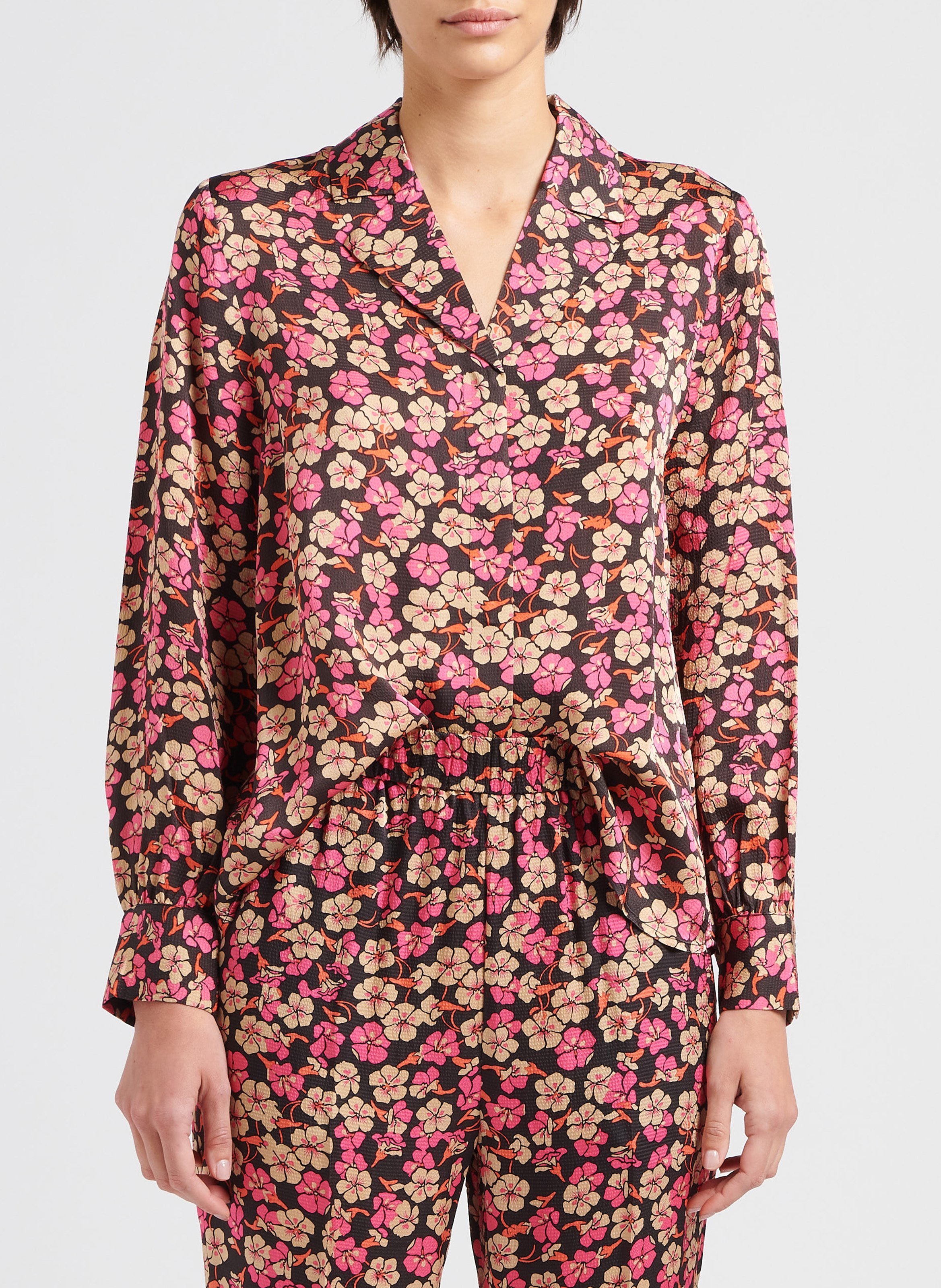 Chemise col tailleur imprimée à fleurs  SECOND FEMALE Rose