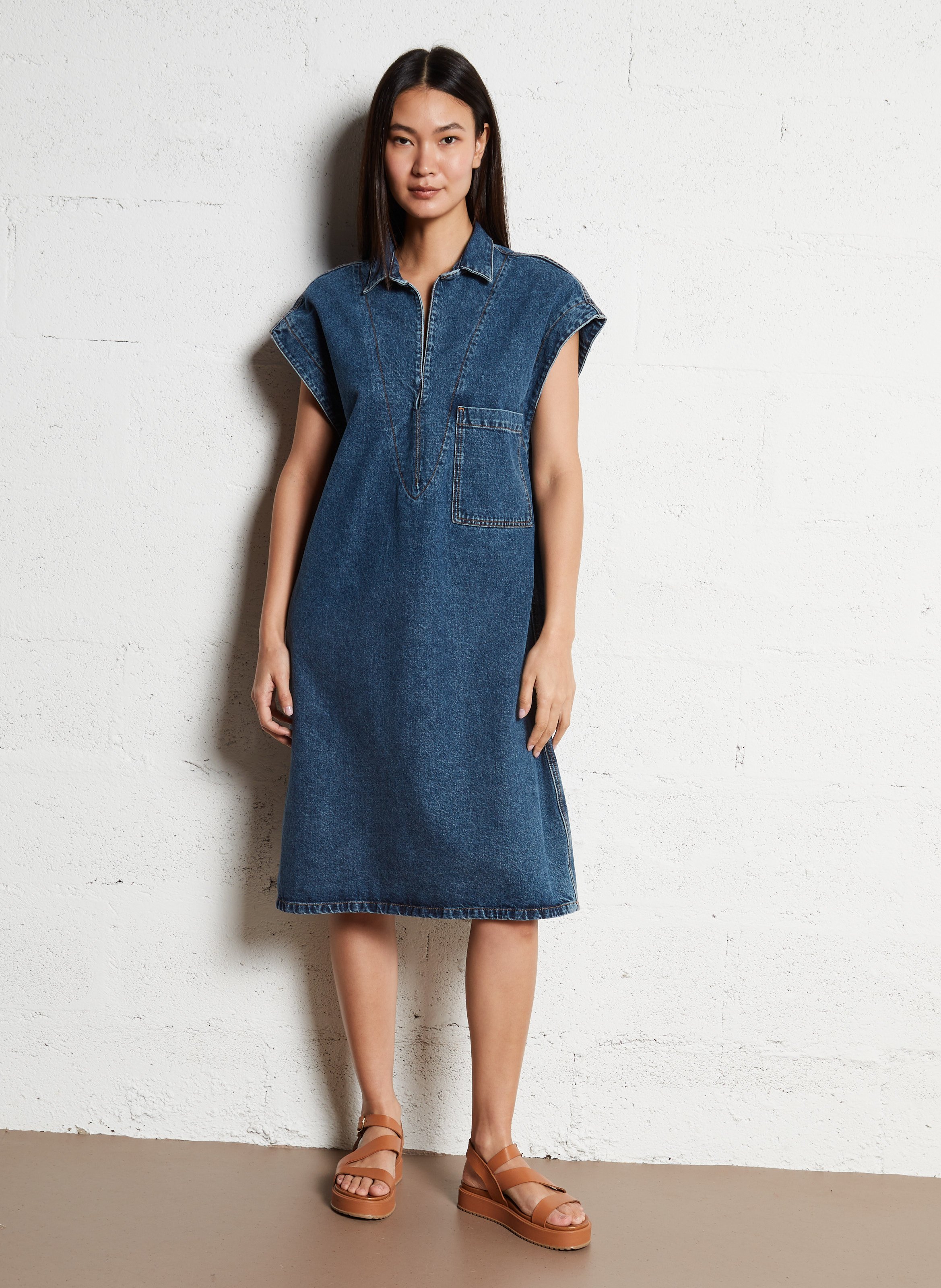 Jeans met V-hals in denim BELLEPIECE Blauw