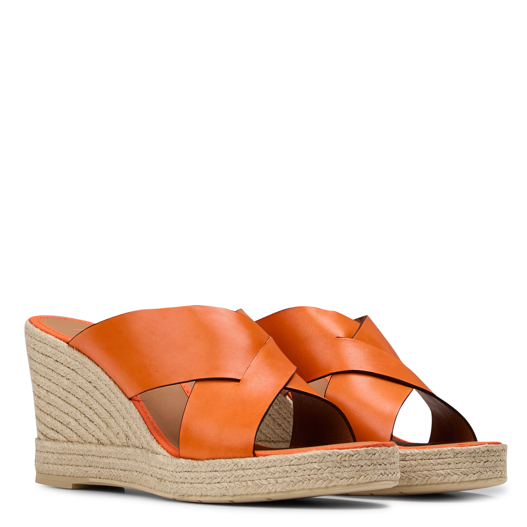 Mules compensées en cuir MON SOULIER Orange