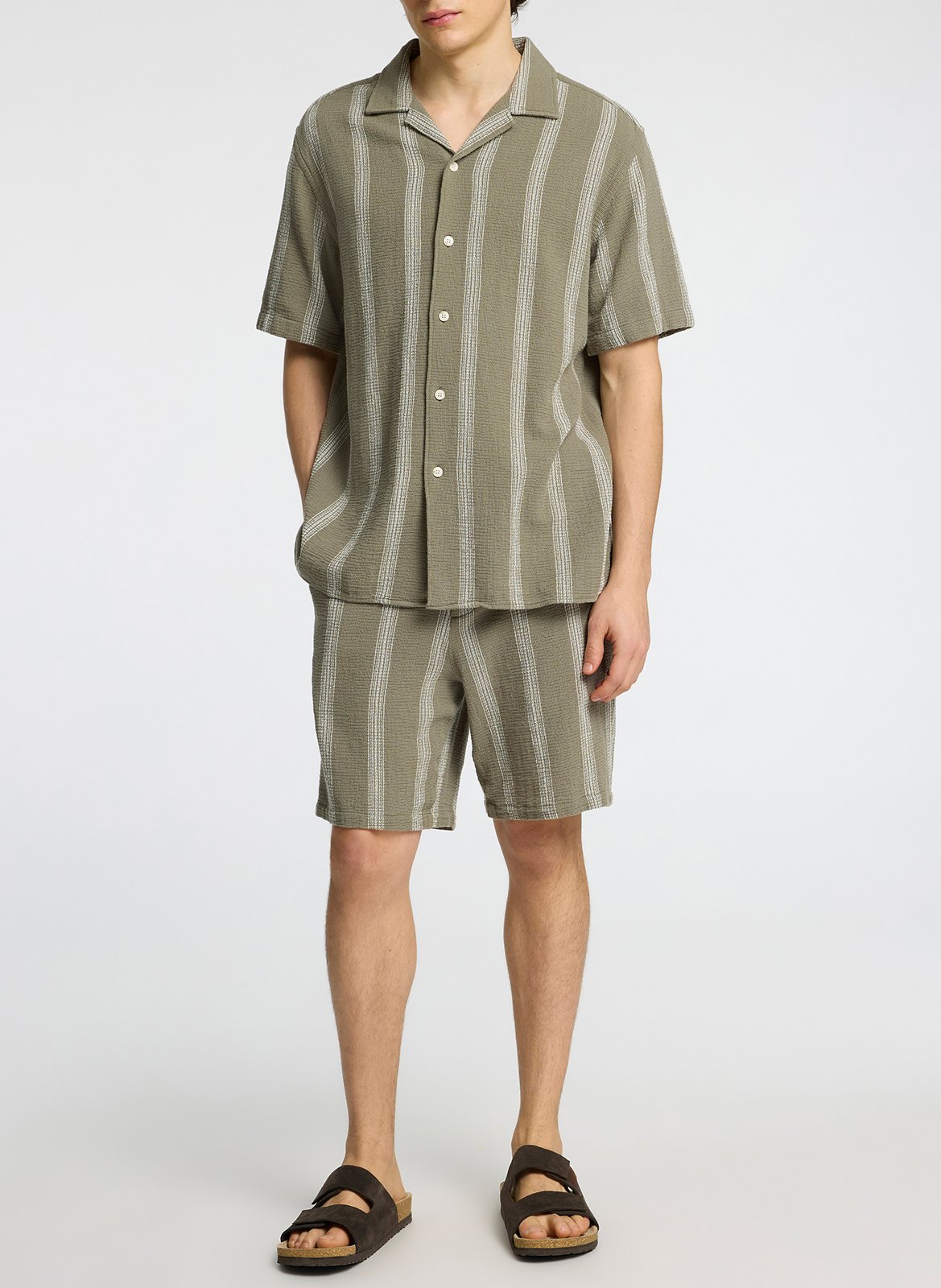 Chemise droite en coton bio rayé Gris