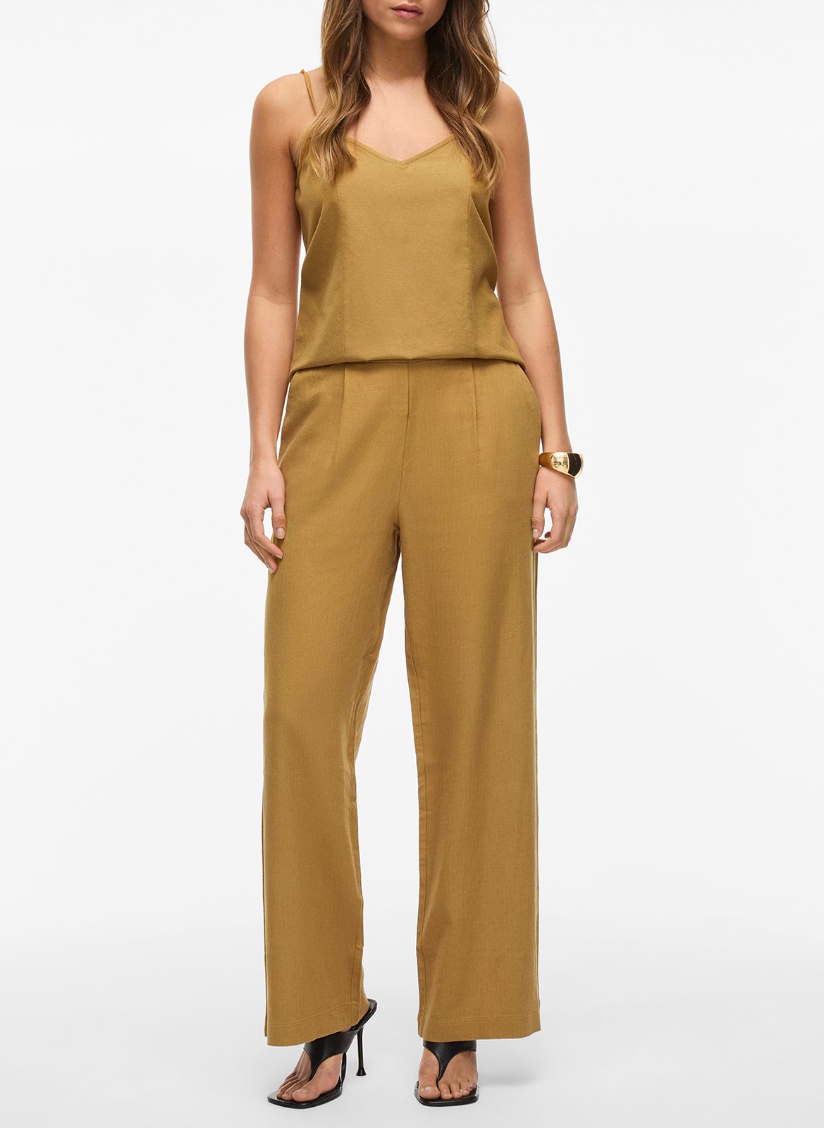 Wide-leg linen-blend pants VILA Brown
