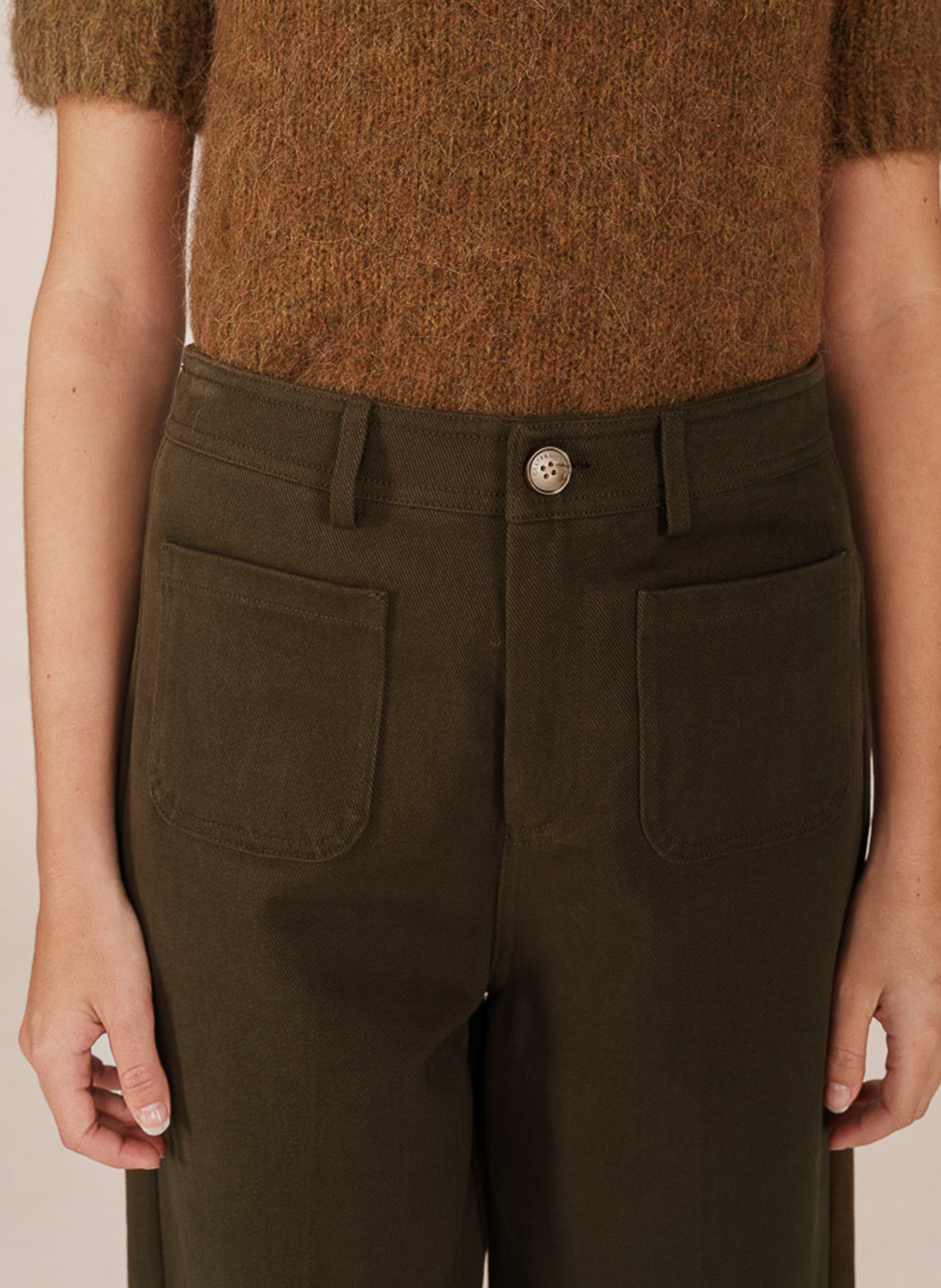 Pantalon droit en coton GRACE ET MILA Vert