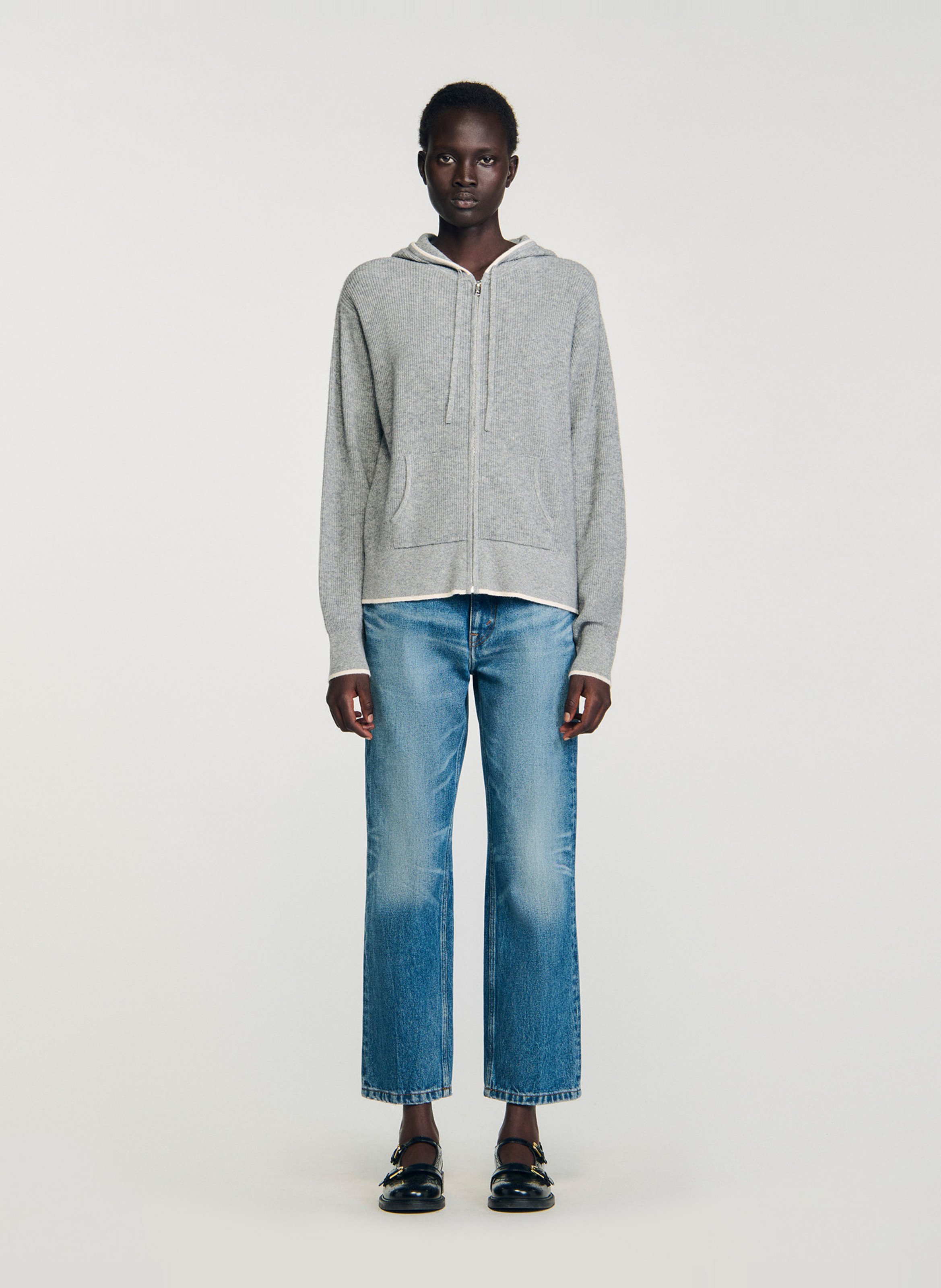 Sweat zippé à capuche SANDRO Gris