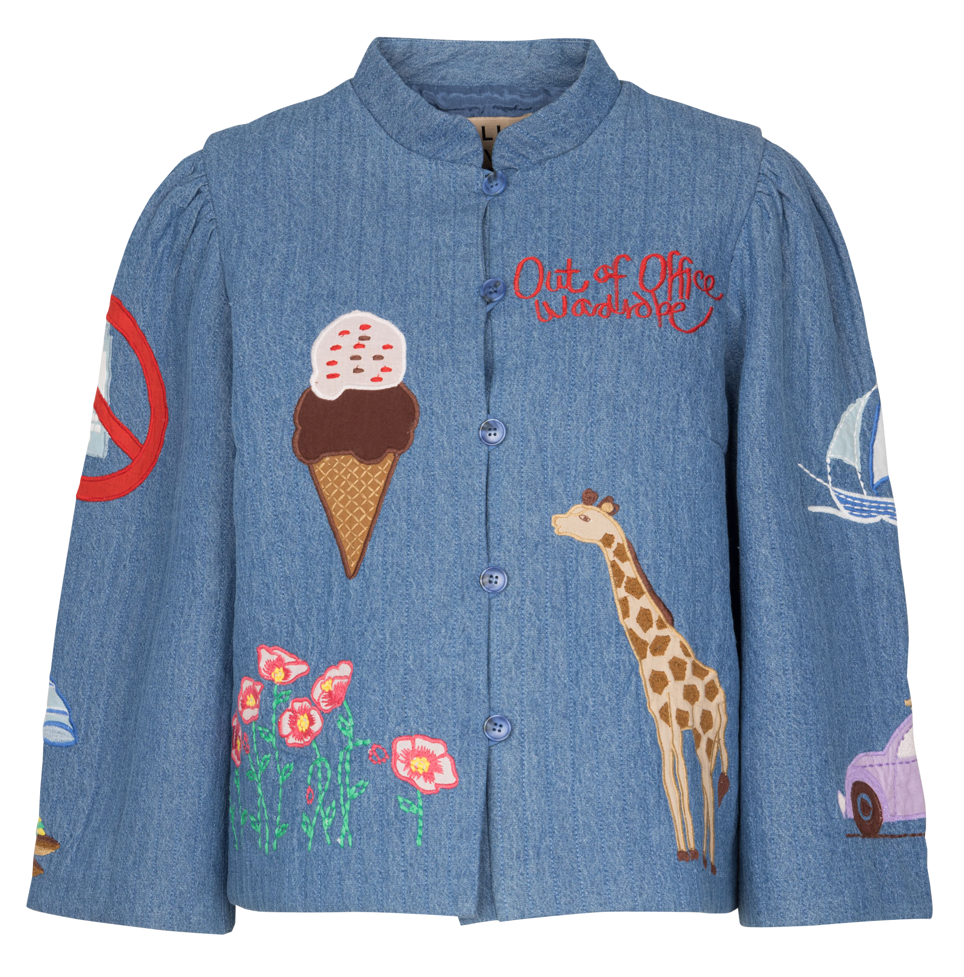 Veste col montant en denim de coton STELLA NOVA Bleu