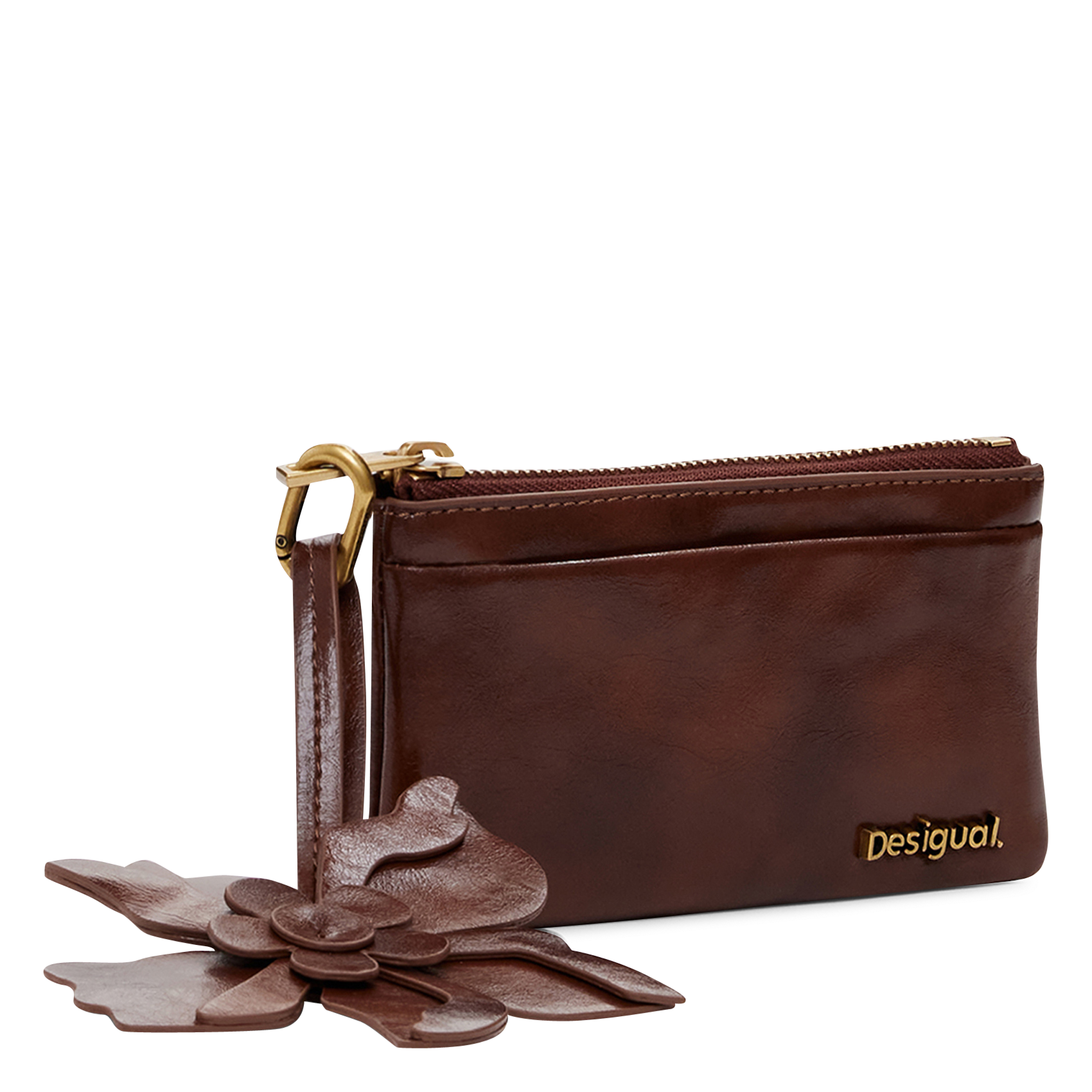 Shiny flower coin purse DESIGUAL Brown
