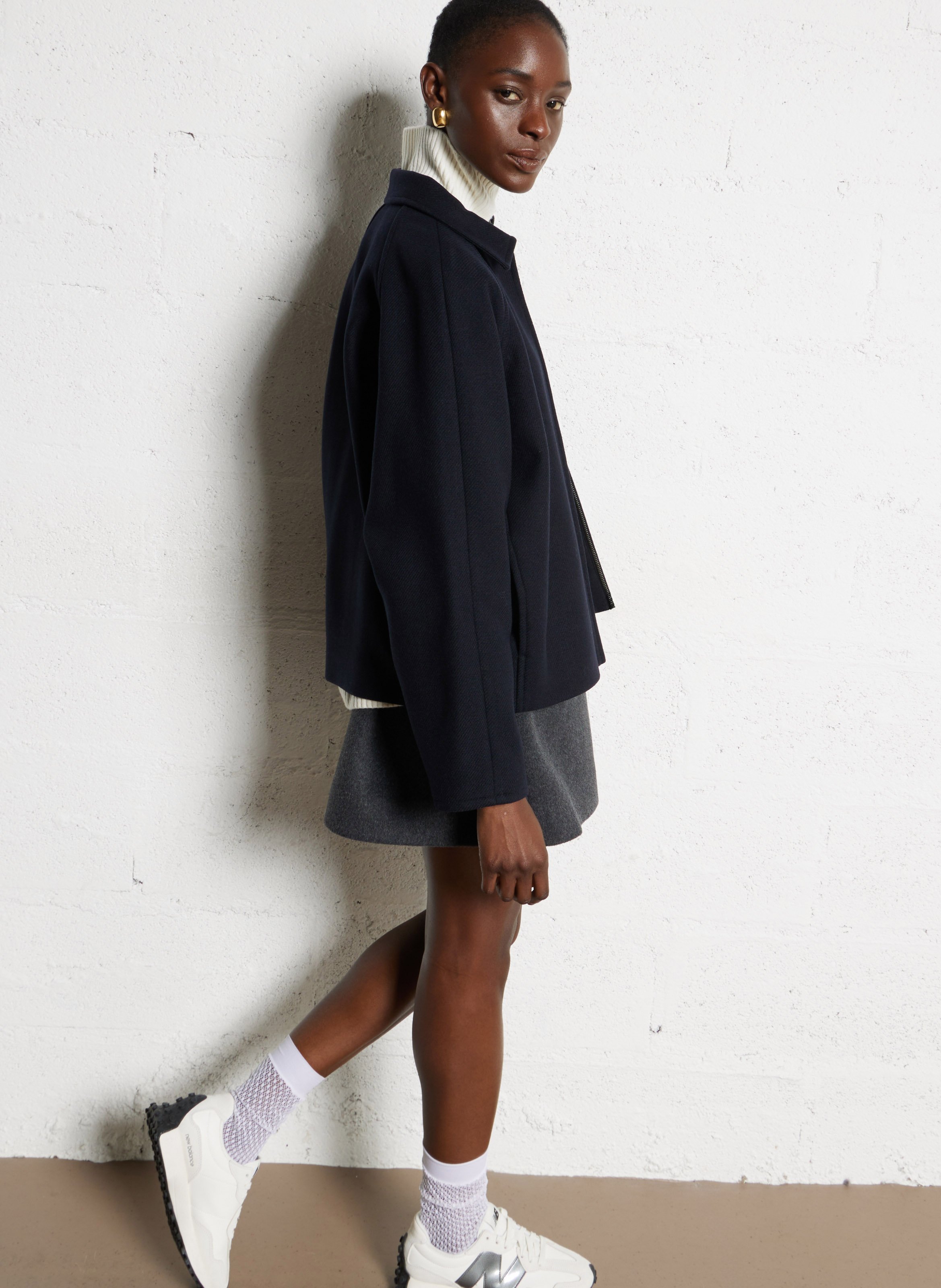 Veste zippée en laine mélangée POMANDERE Bleu