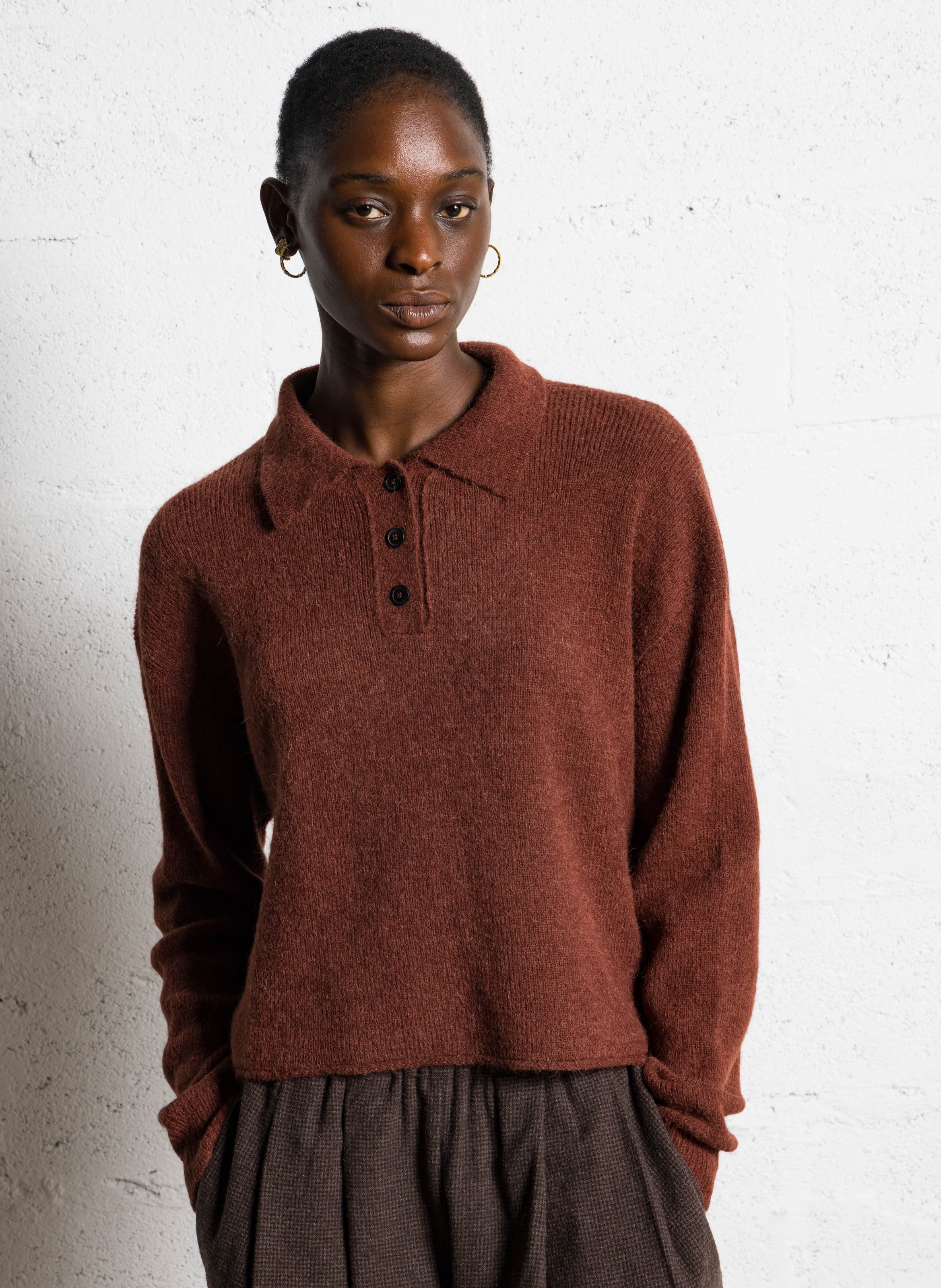 Pull oversize col classique en laine mélangée MASSCOB Rouge