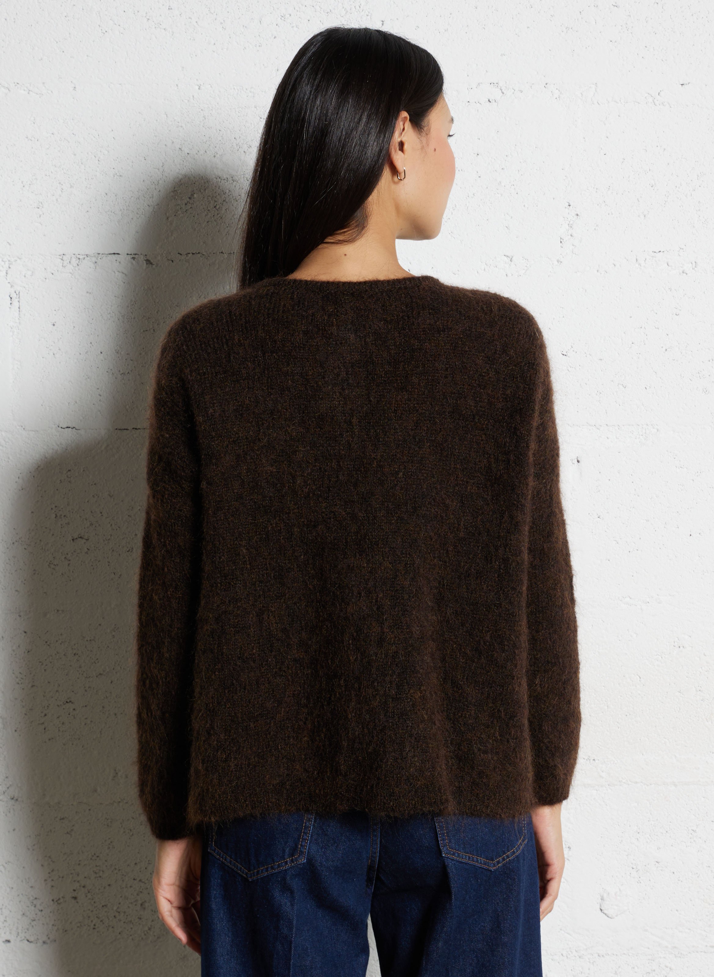 Round-neck mixed-knit cardigan DES PETITS HAUTS Brown