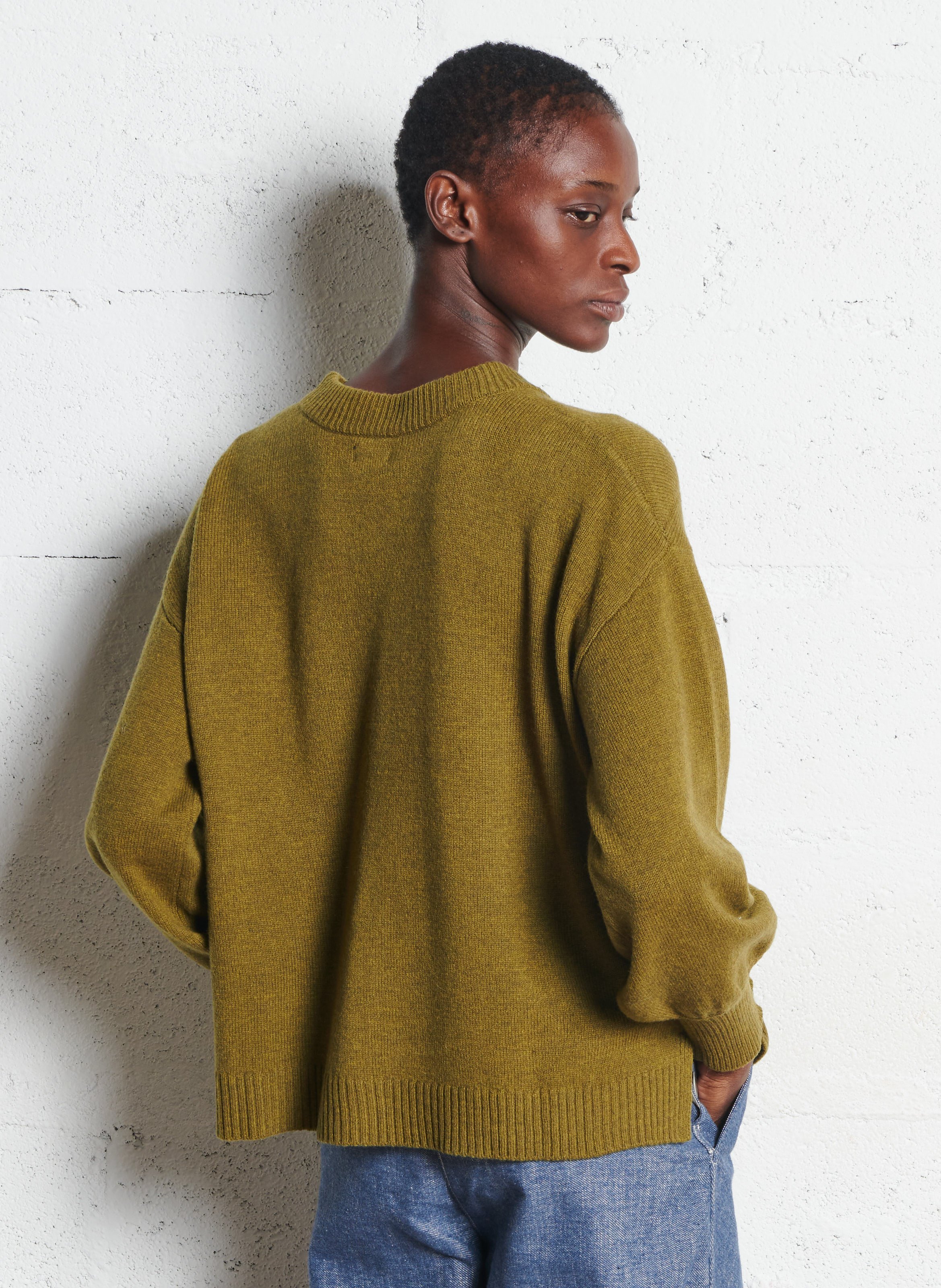 Pull ample col rond ajouré en laine mérinos BENSIMON Kaki