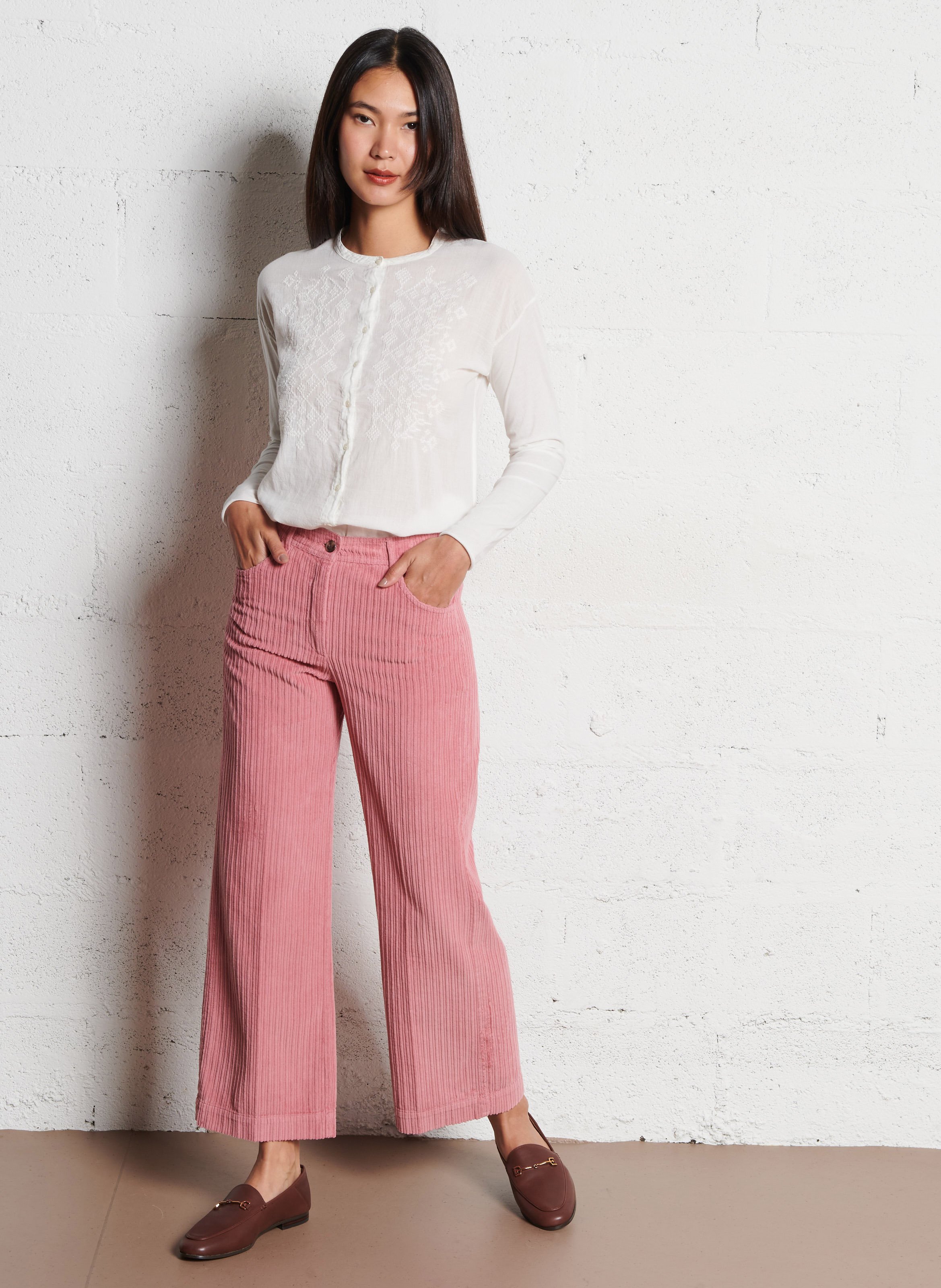 Chemise droite col rond en coton HARTFORD Blanc