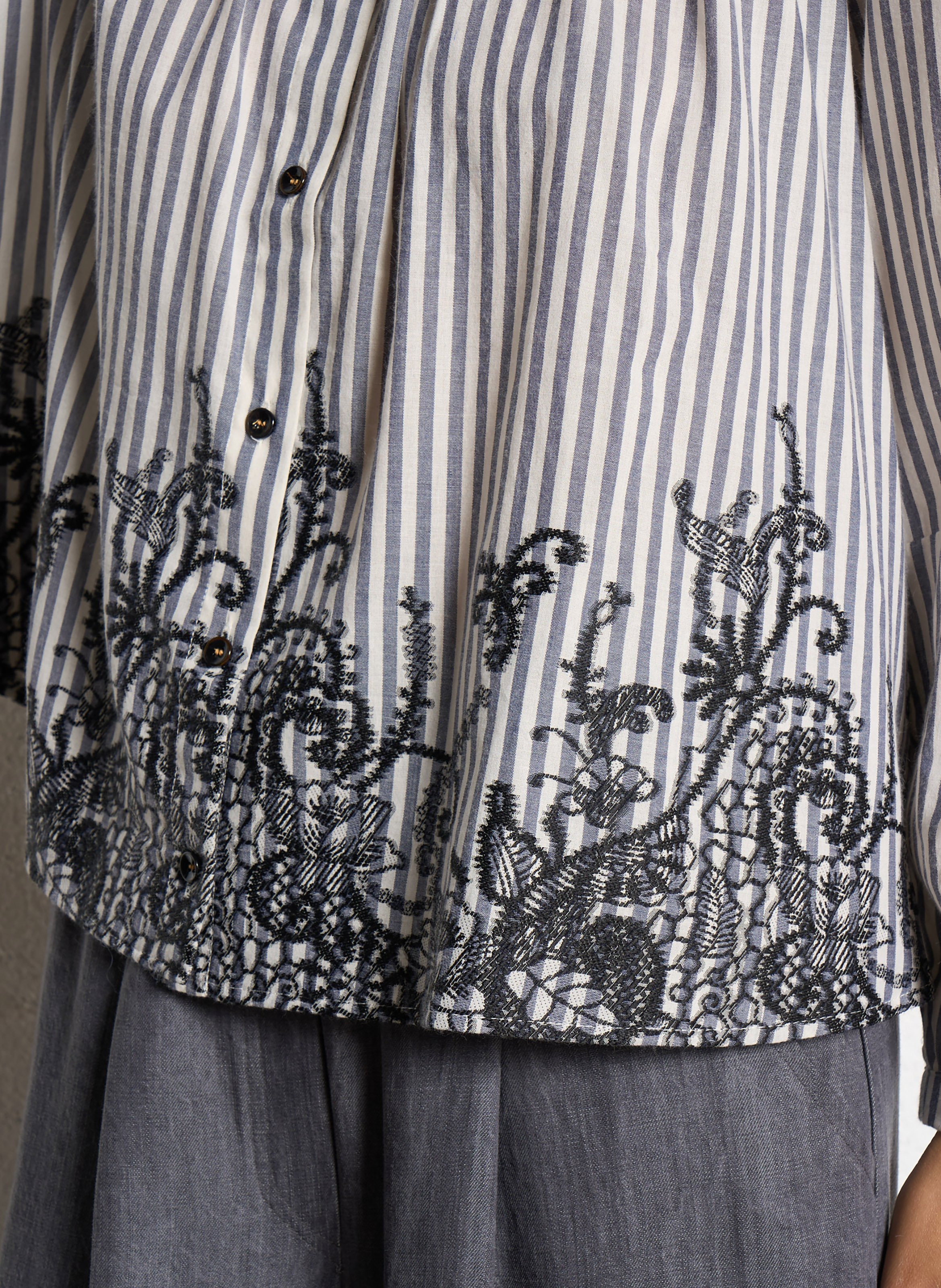 Chemise ample col mao en coton mélangé TINSELS Noir