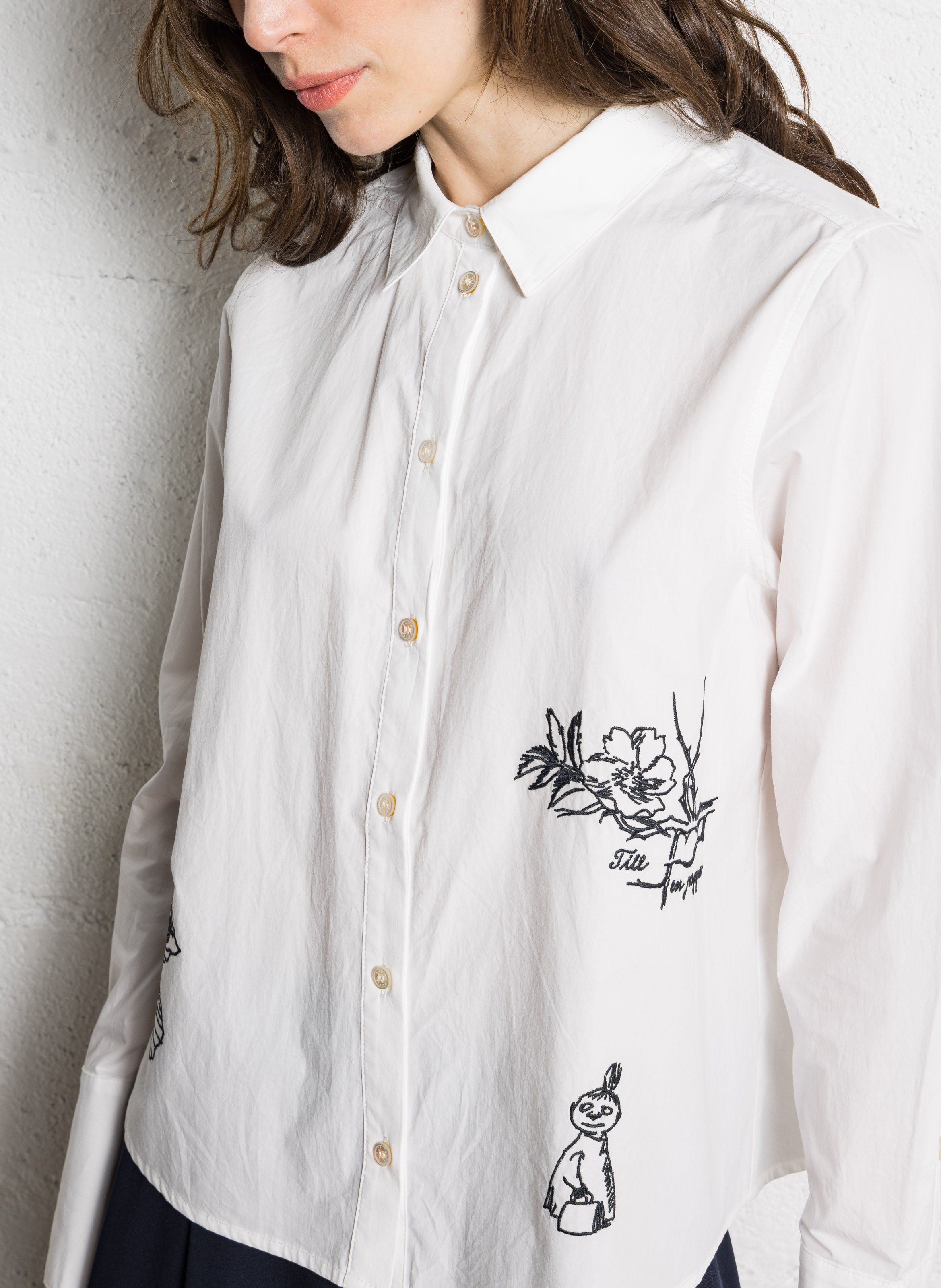 Katoenen wijd overhemd met klassieke kraag en borduursel RUE DE TOKYO Wit