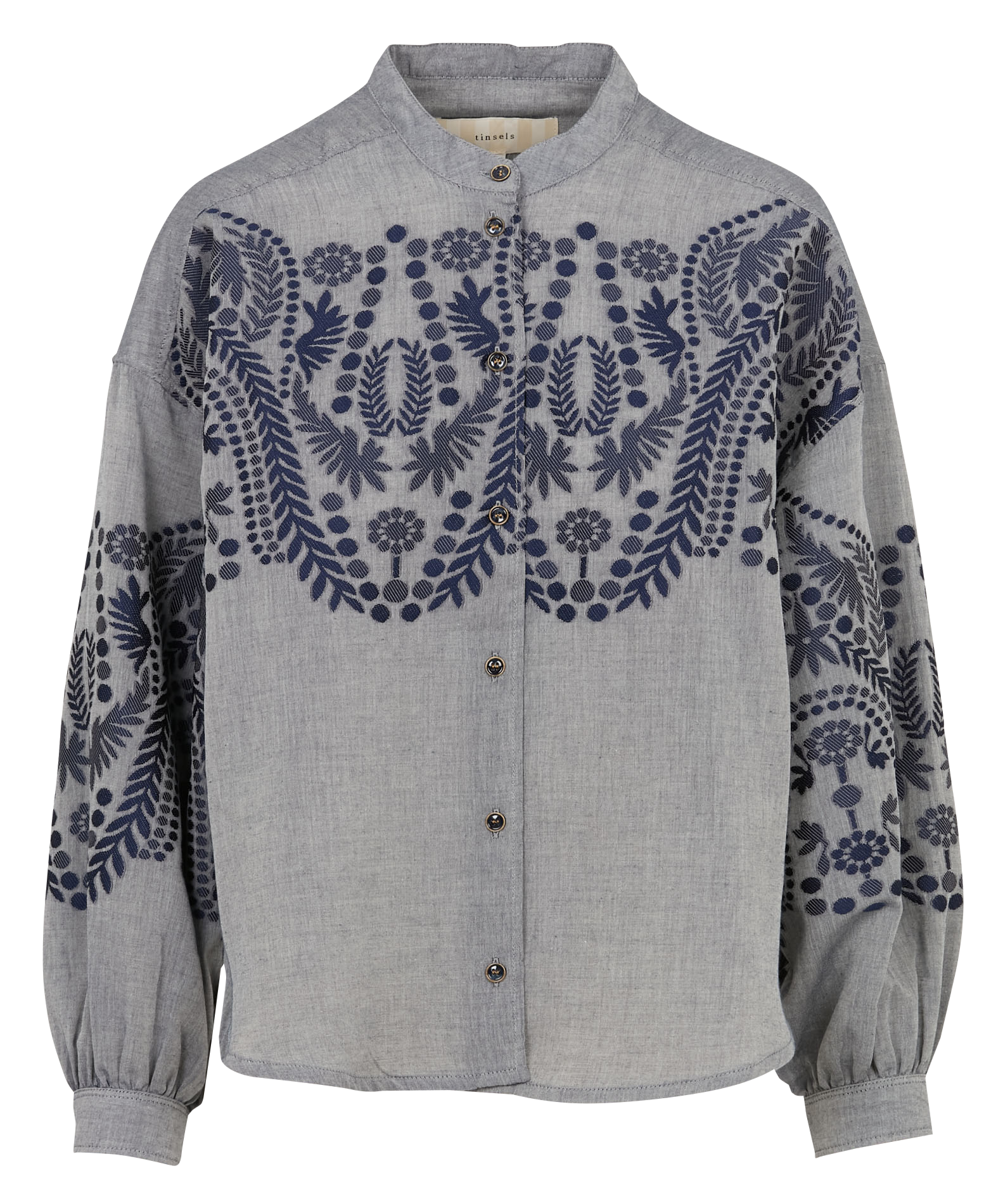 Weit geschnittene Bluse mit Rundhalsausschnitt und Stickerei TINSELS Blau