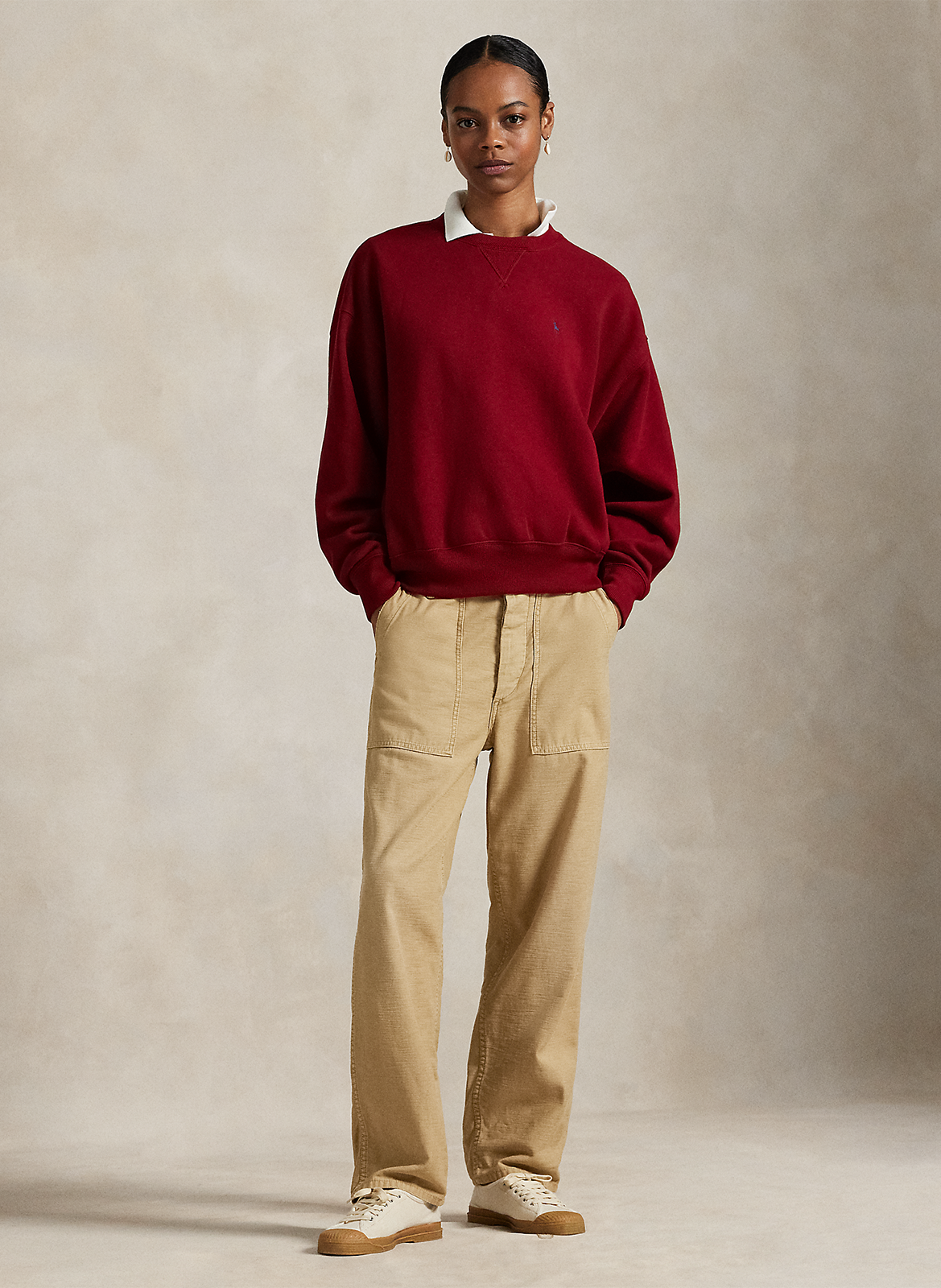 Sweat col rond en coton mélangé POLO RALPH LAUREN Rouge