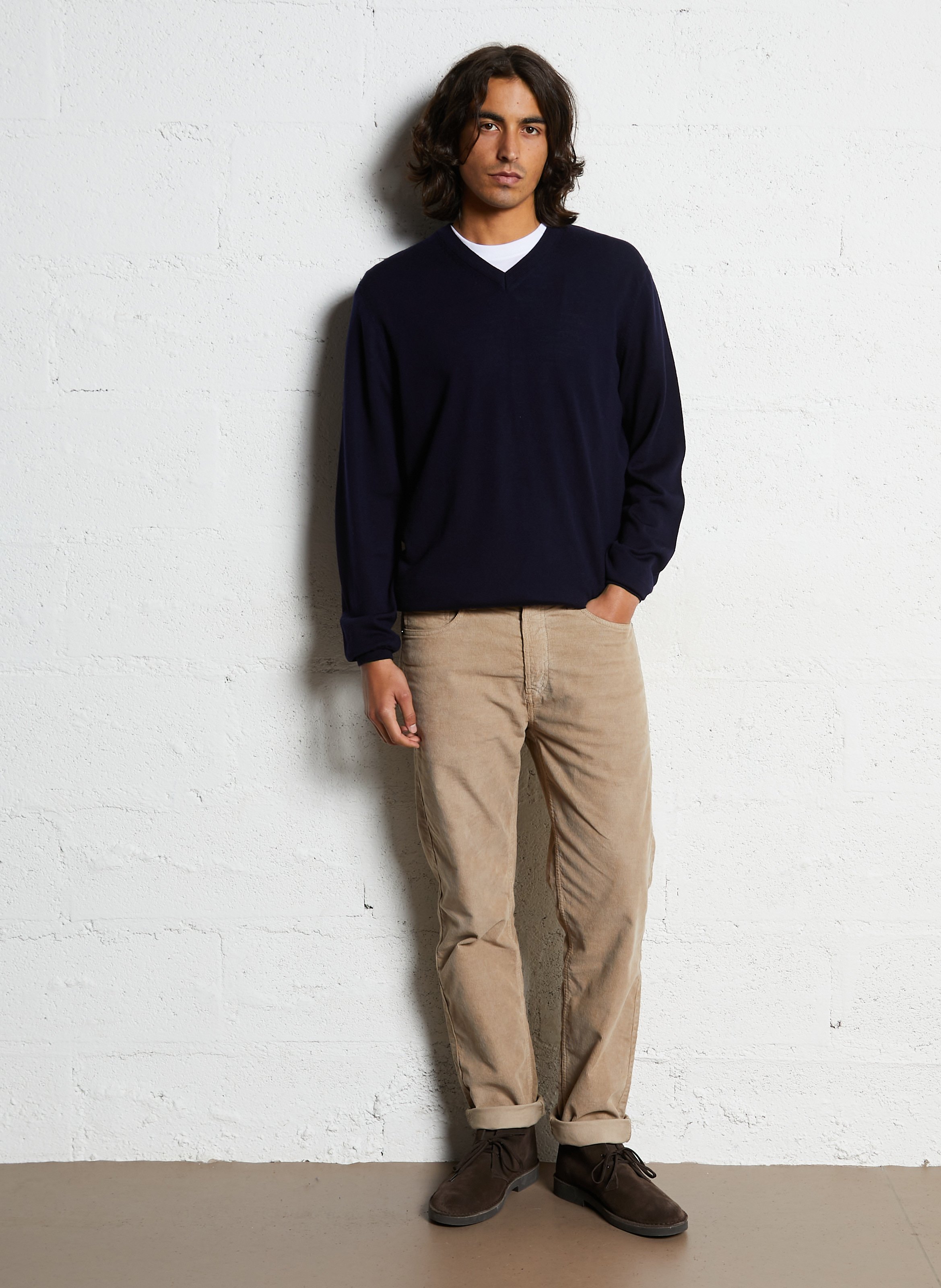 Rechte, wollen trui met V-hals FACONNABLE Blauw