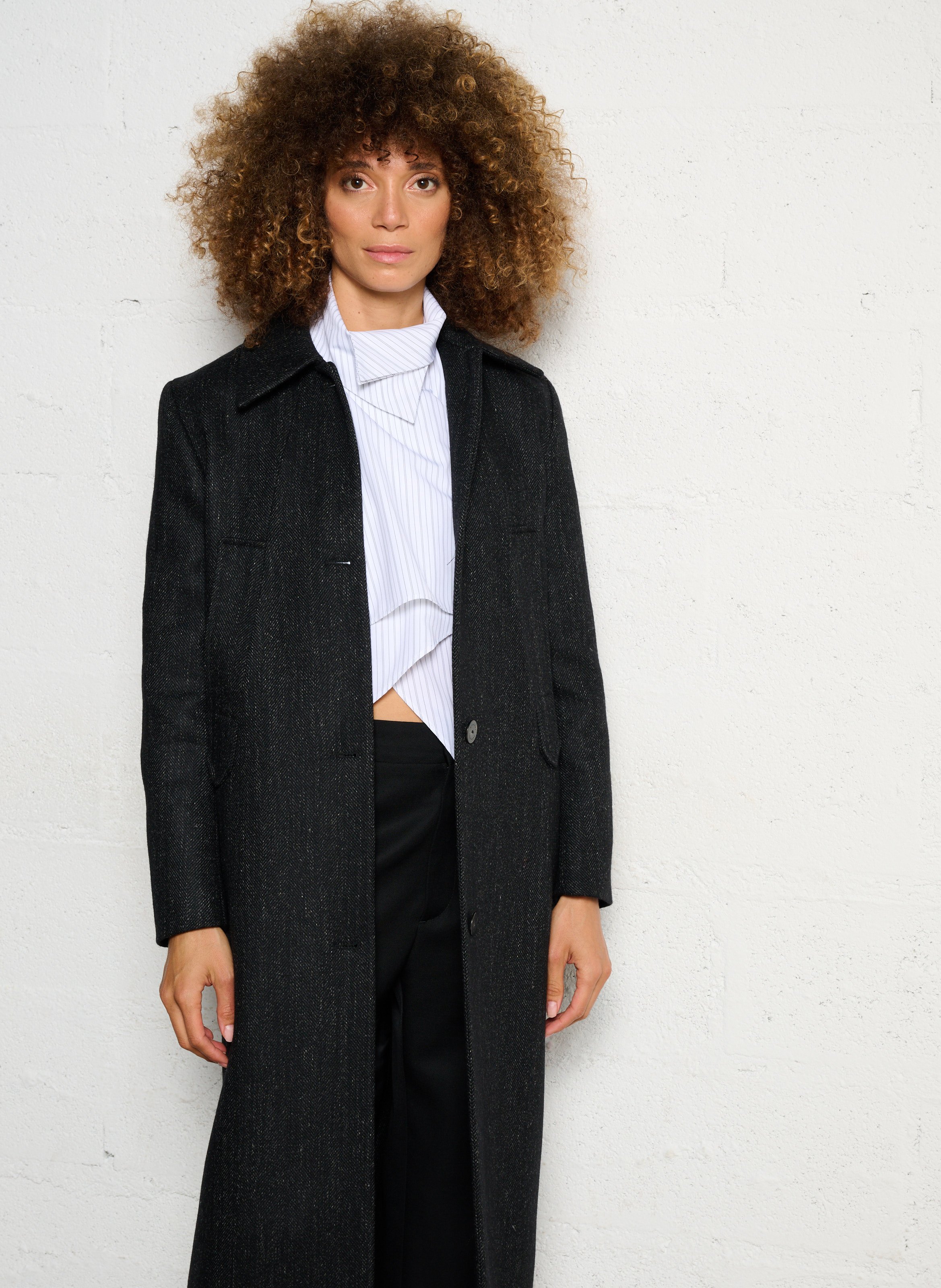 Manteau long col classique en laine mélangée MARGAUX LONNBERG Noir