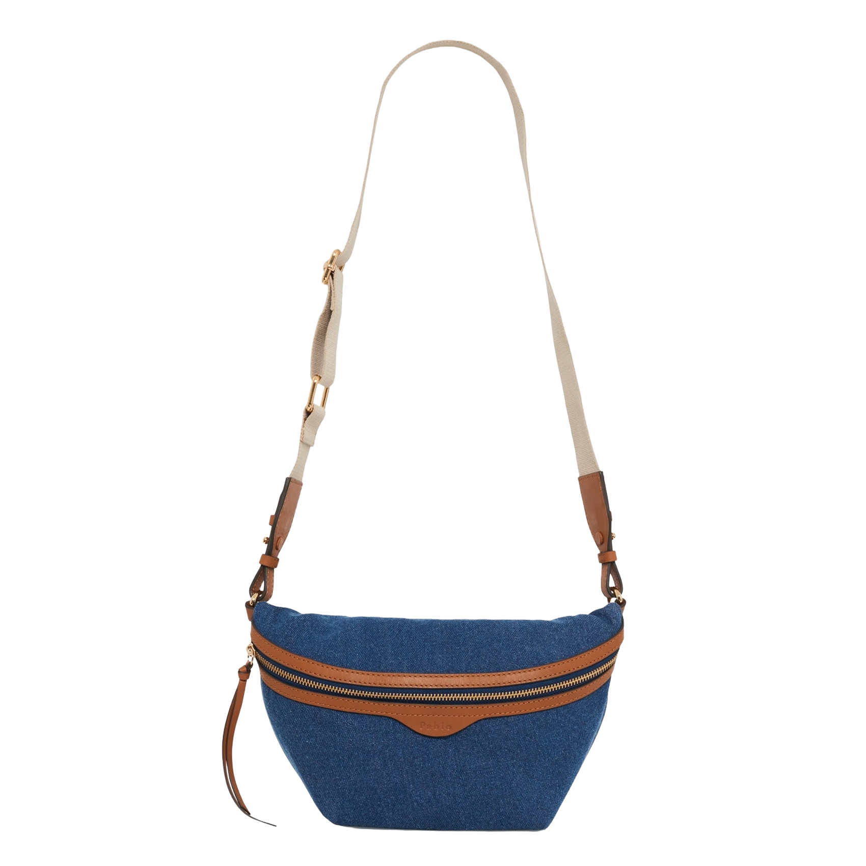 Cotton and printed leather bum bag PABLO Blue