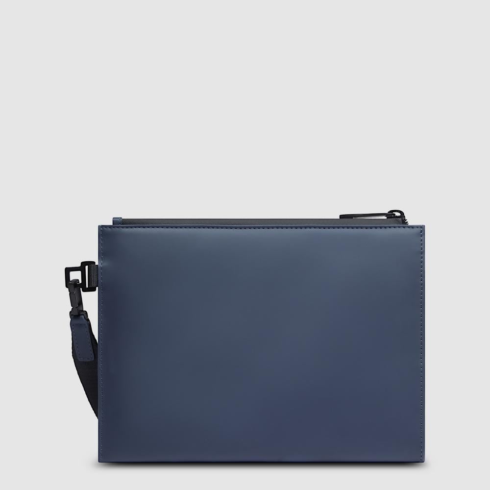 Water-repellent canvas clutch with compartment for iPad® 11 and pocket for AirPods® PIQUADRO Blue