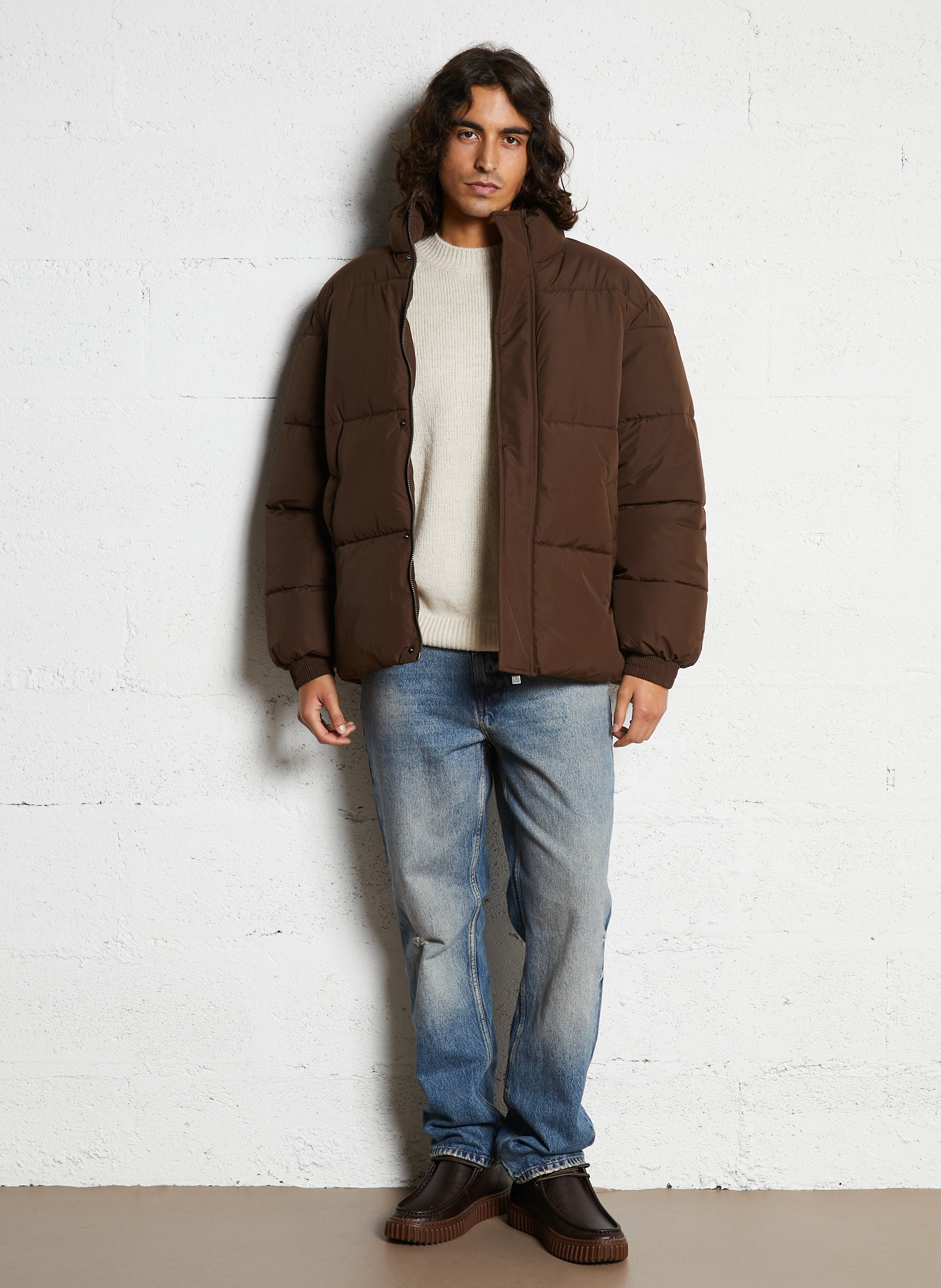 Doudoune col montant matelassée unie SOLID Marron