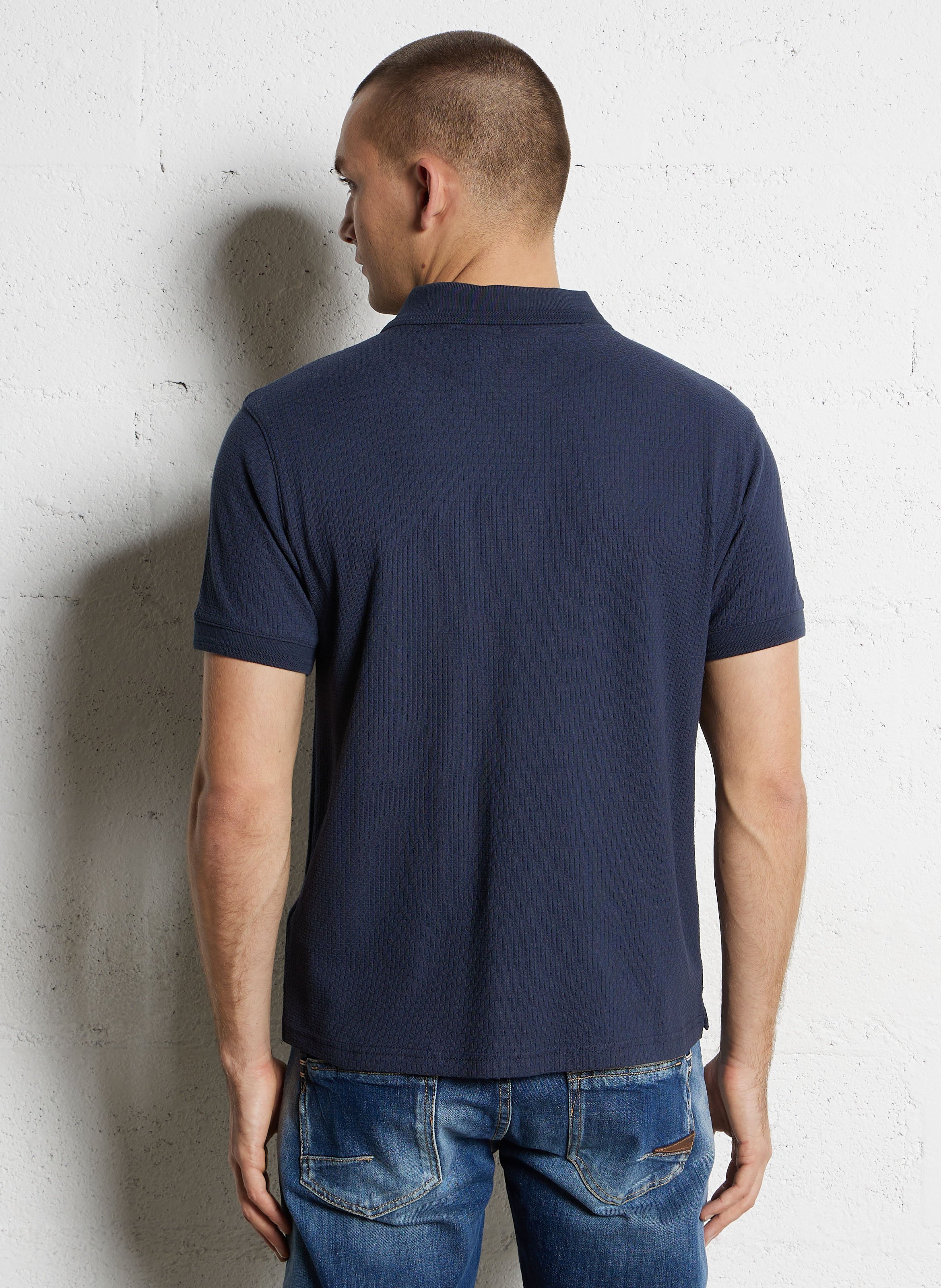 Short-sleeved jacquard cotton polo LE TEMPS DES CERISES Blue