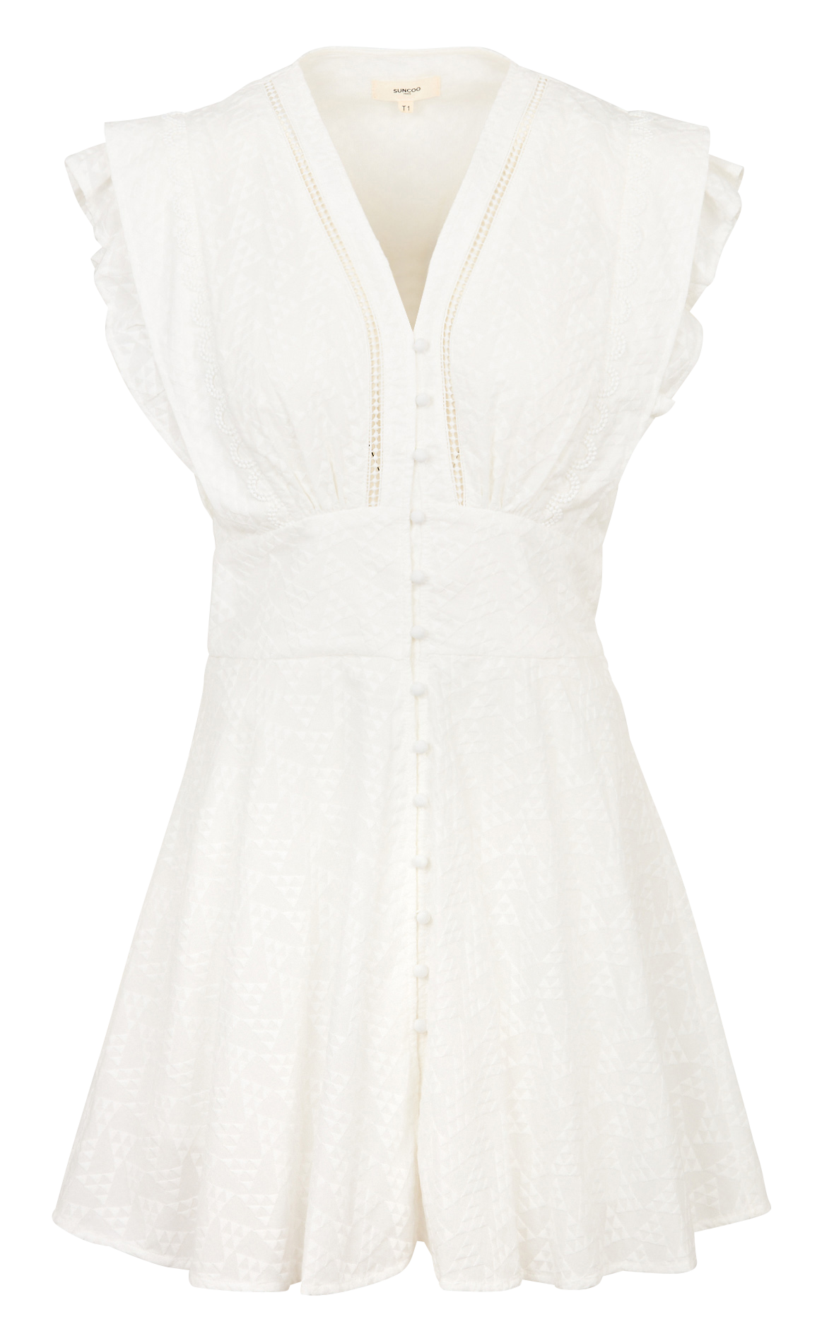 Kurzes Bio-Baumwollkleid mit V-Ausschnitt SUNCOO Weiss