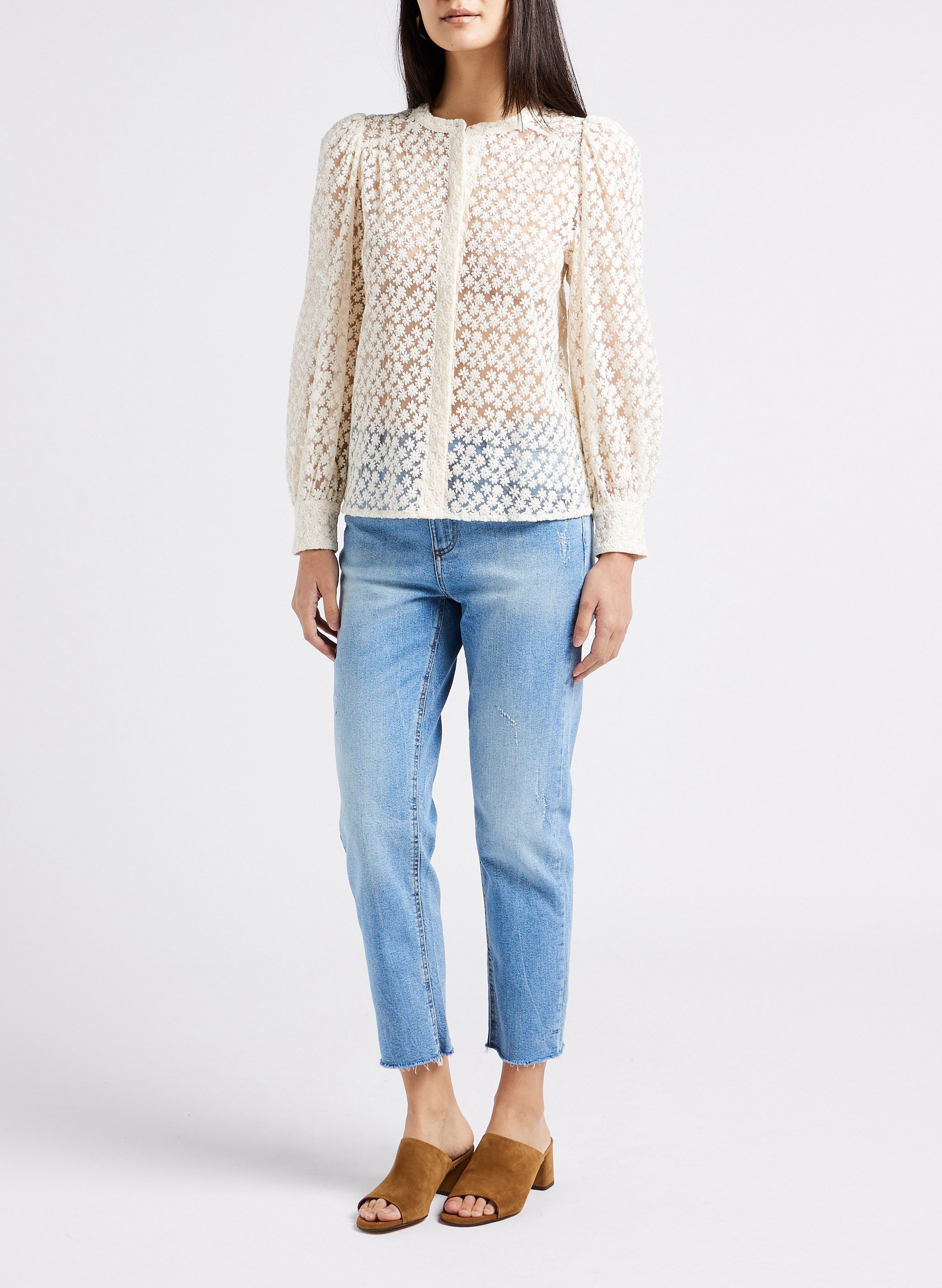 Flower embroidered round-neck blouse MAISON 123 White